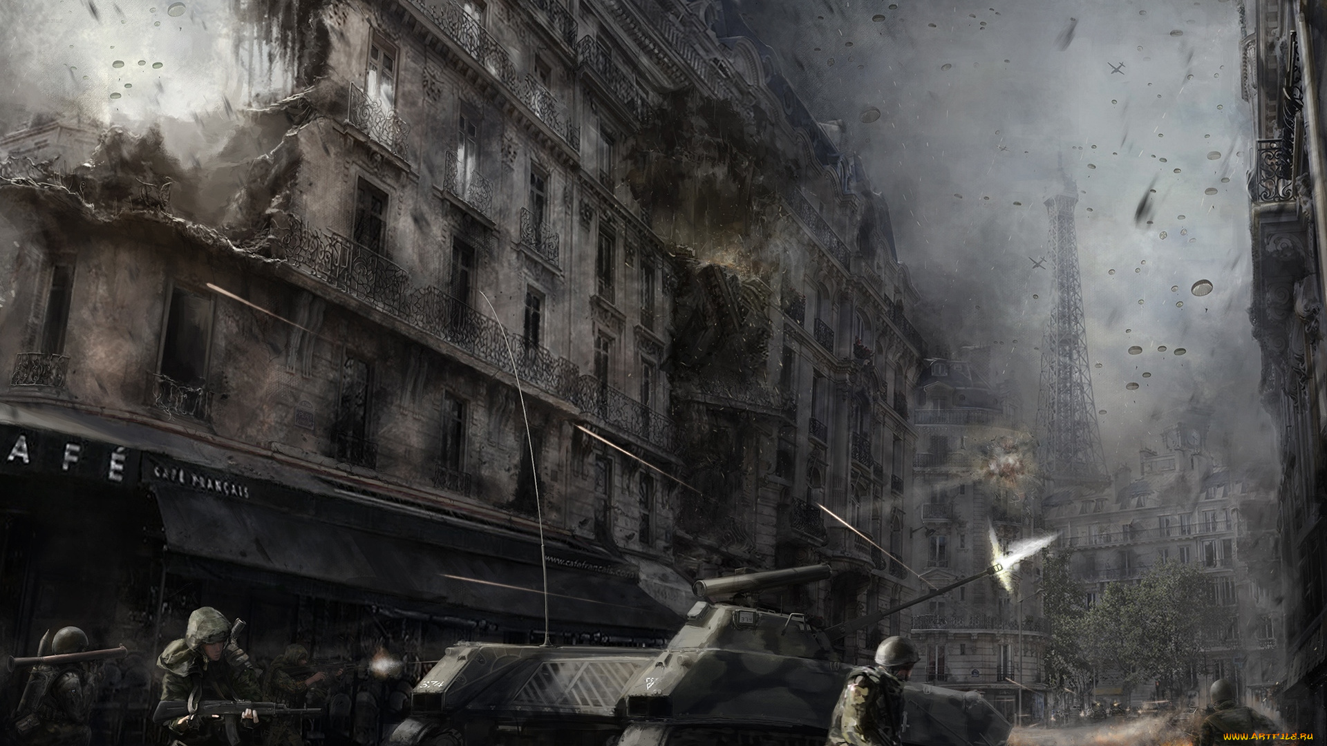 yaolong, liu, фэнтези, люди, город, yaolong, liu, бой, разрушения, десант, солдаты