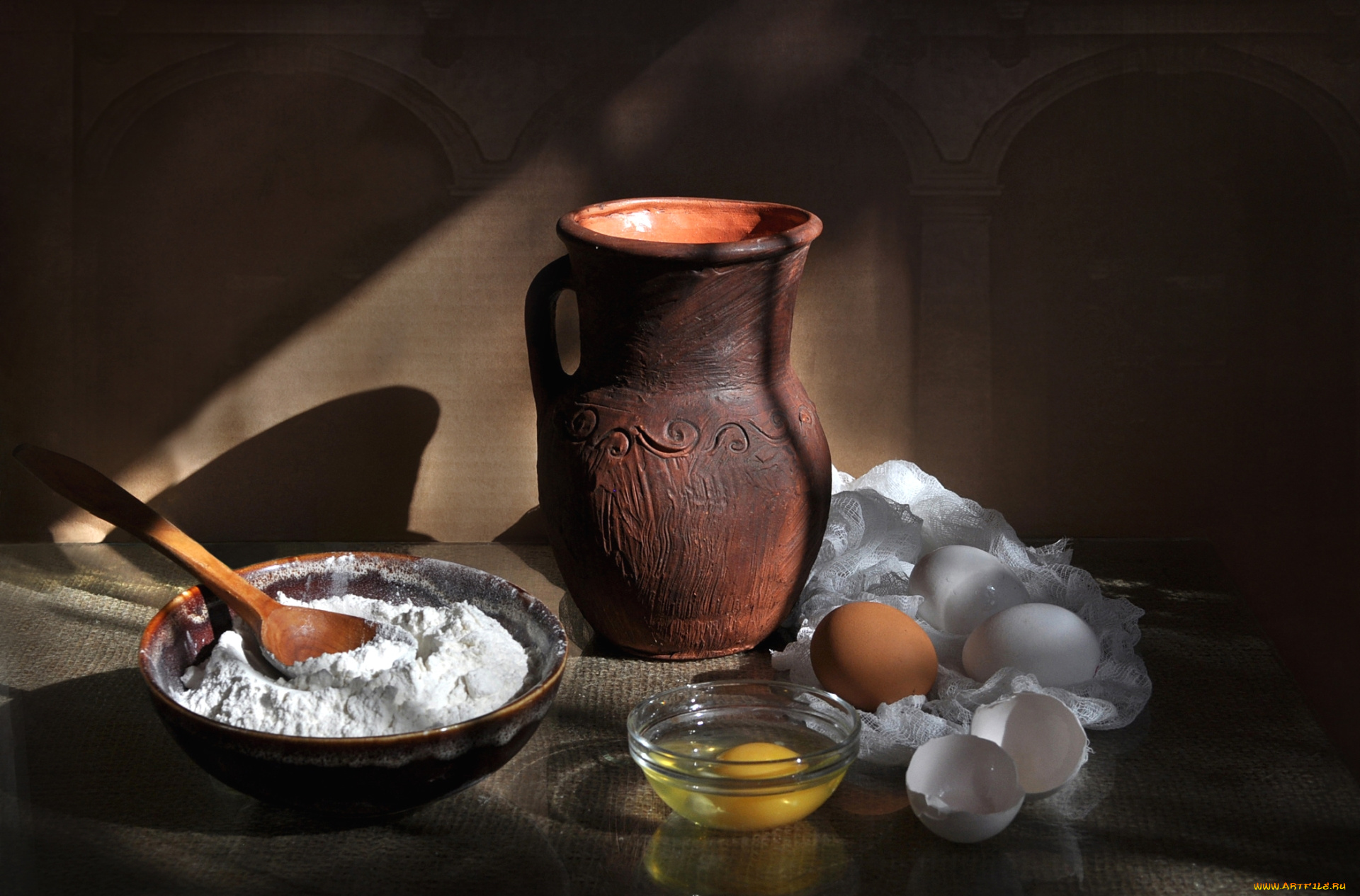 еда, разное, яйца, кувшин, мука