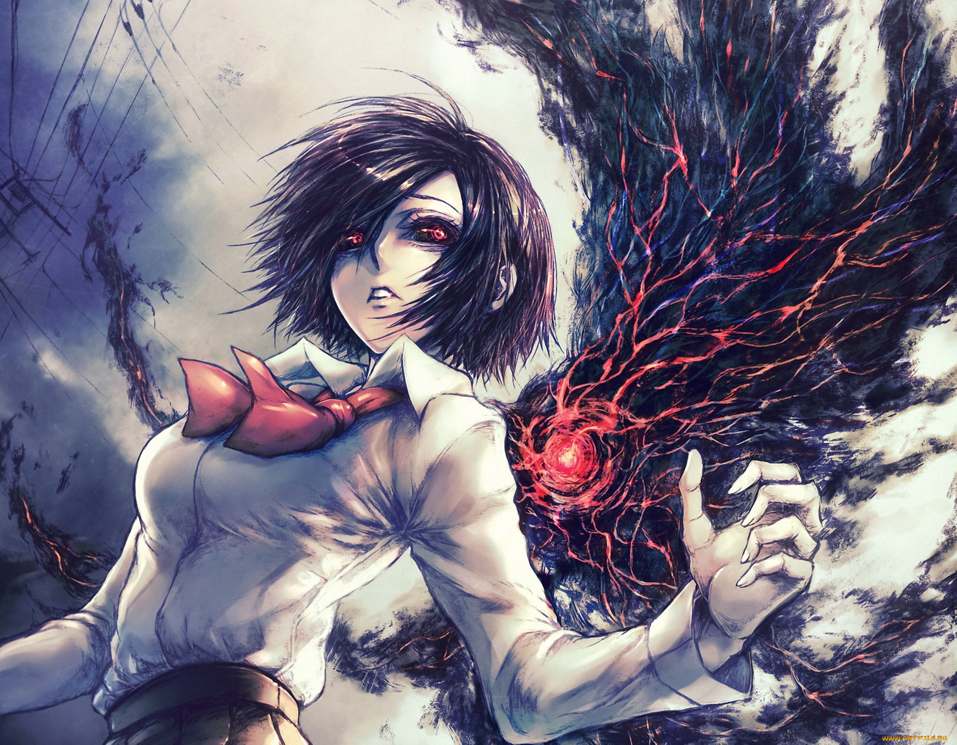 tokyo, ghoul, аниме, глаза, упырь, девушка, токийский, гуль, kirishima, touka, монстр, tokyo, ghoul, арт