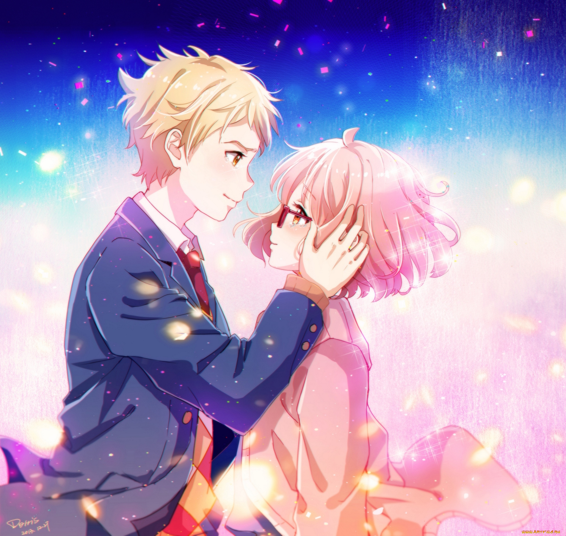 аниме, kyoukai, no, kanata, девушка, арт, kyoukai, no, kanata, двое, очки, парень, kanbara, akihito, kuriyama, mirai, dorris