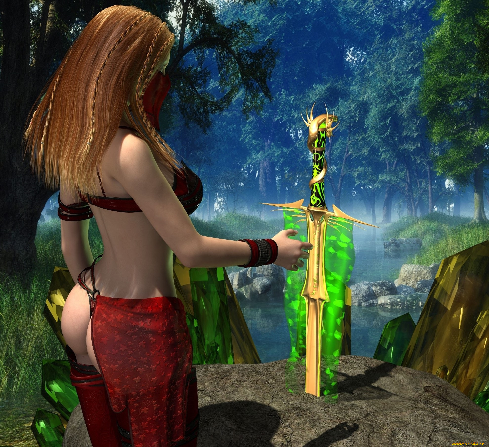 3д, графика, эльфы, , elves, эльфийка, взгляд, меч