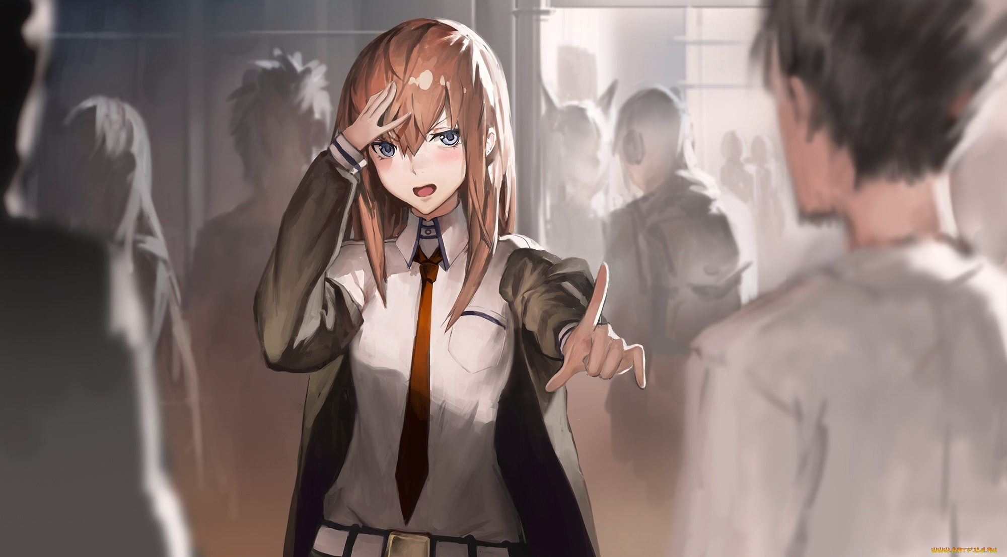 аниме, steins, gate, makise, kurisu, галстук, twh, парень, aituoku, okabe, rintarou, девушка, арт