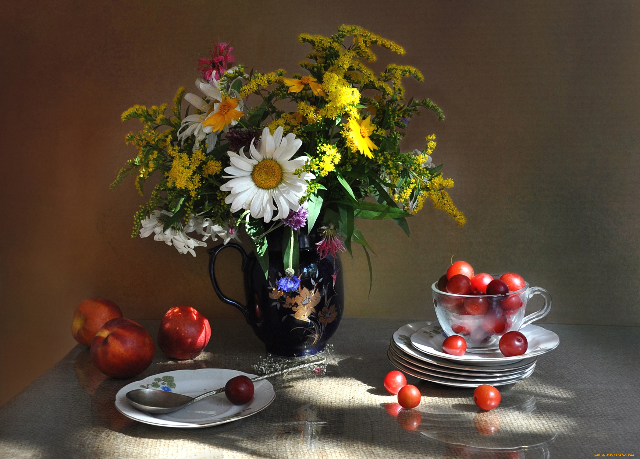 еда, натюрморт, букет, алыча, нектарин