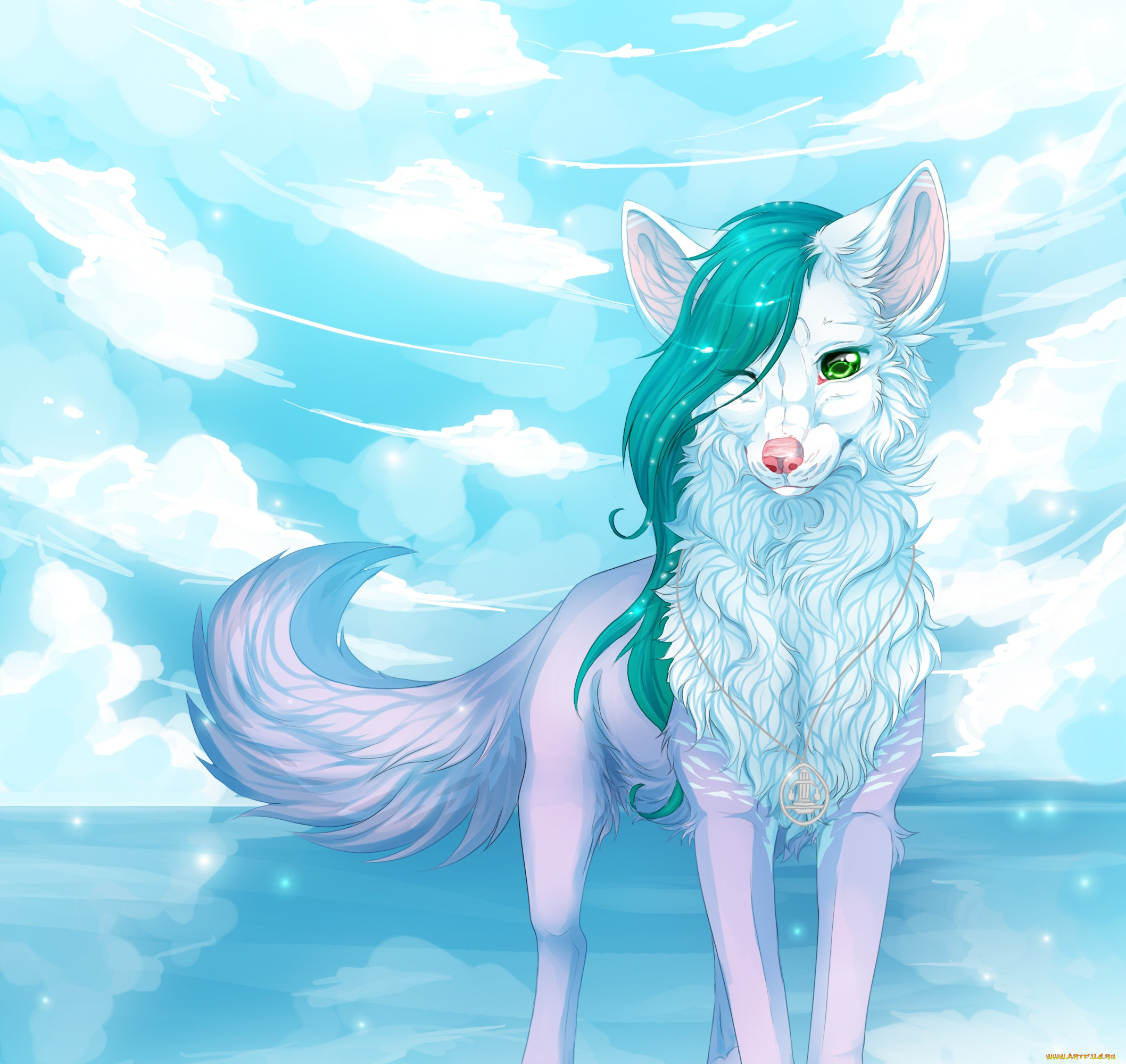 рисованные, животные, , собаки, облака, небо, арт, животное