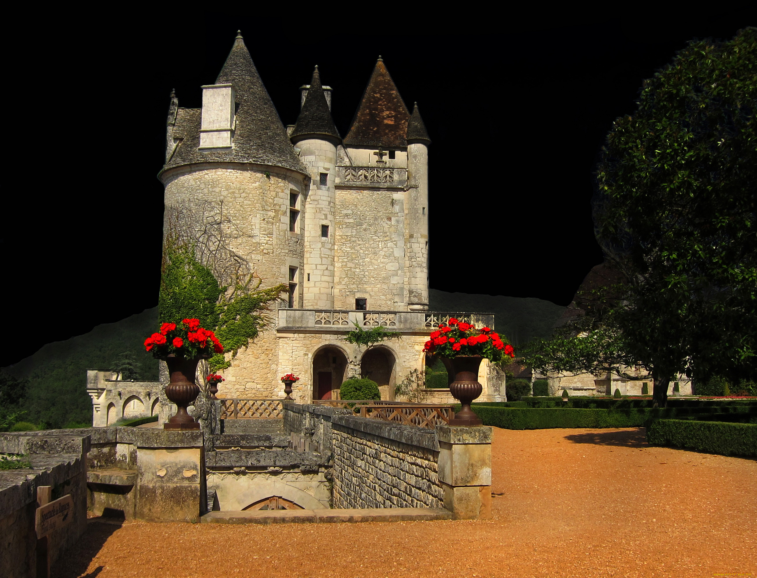 шато, миланд, , франция, города, замки, франции, миланд, шато, огни, ночь, замок