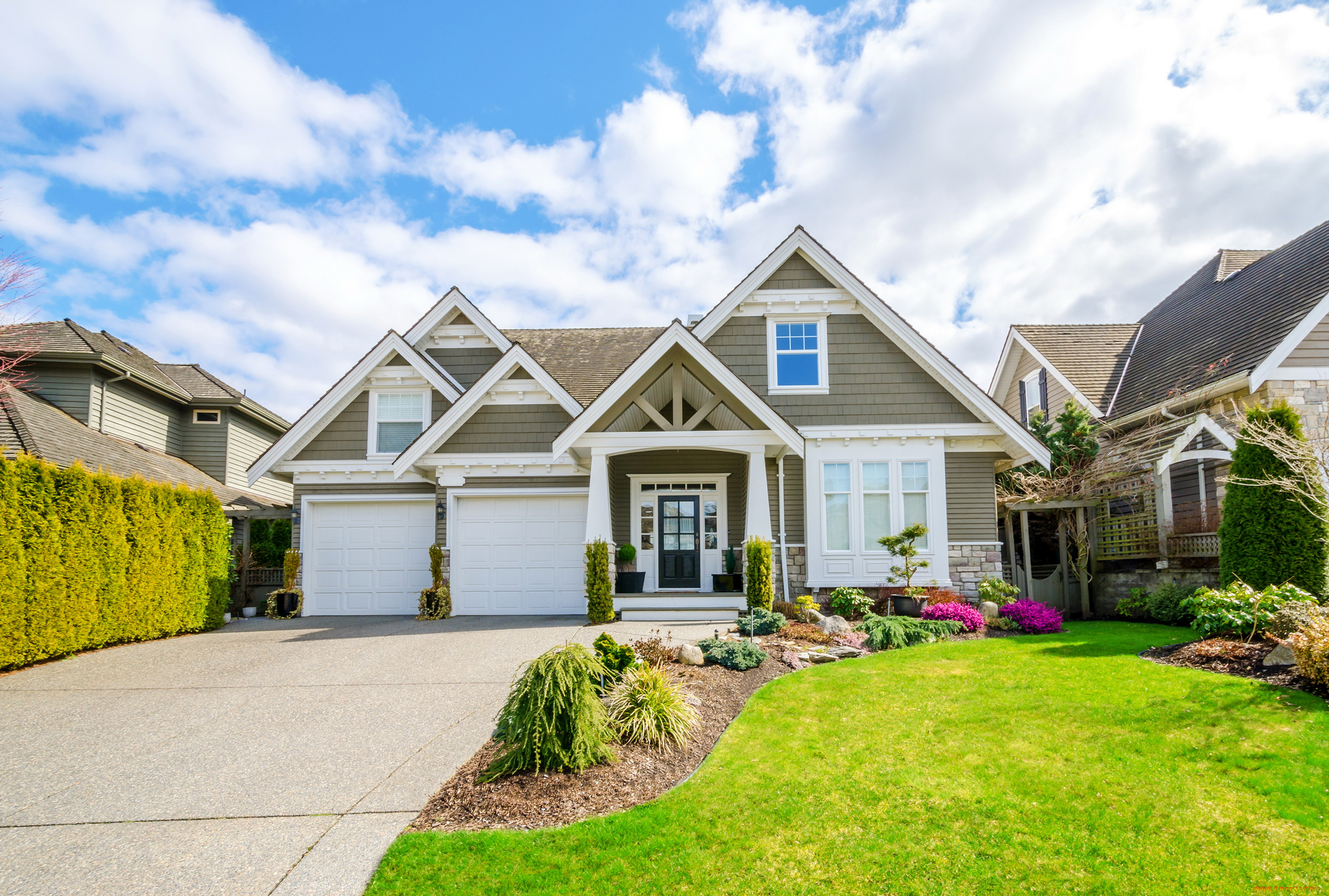 города, -, здания, , дома, газон, ландшафт, дизайн, особняк, дом