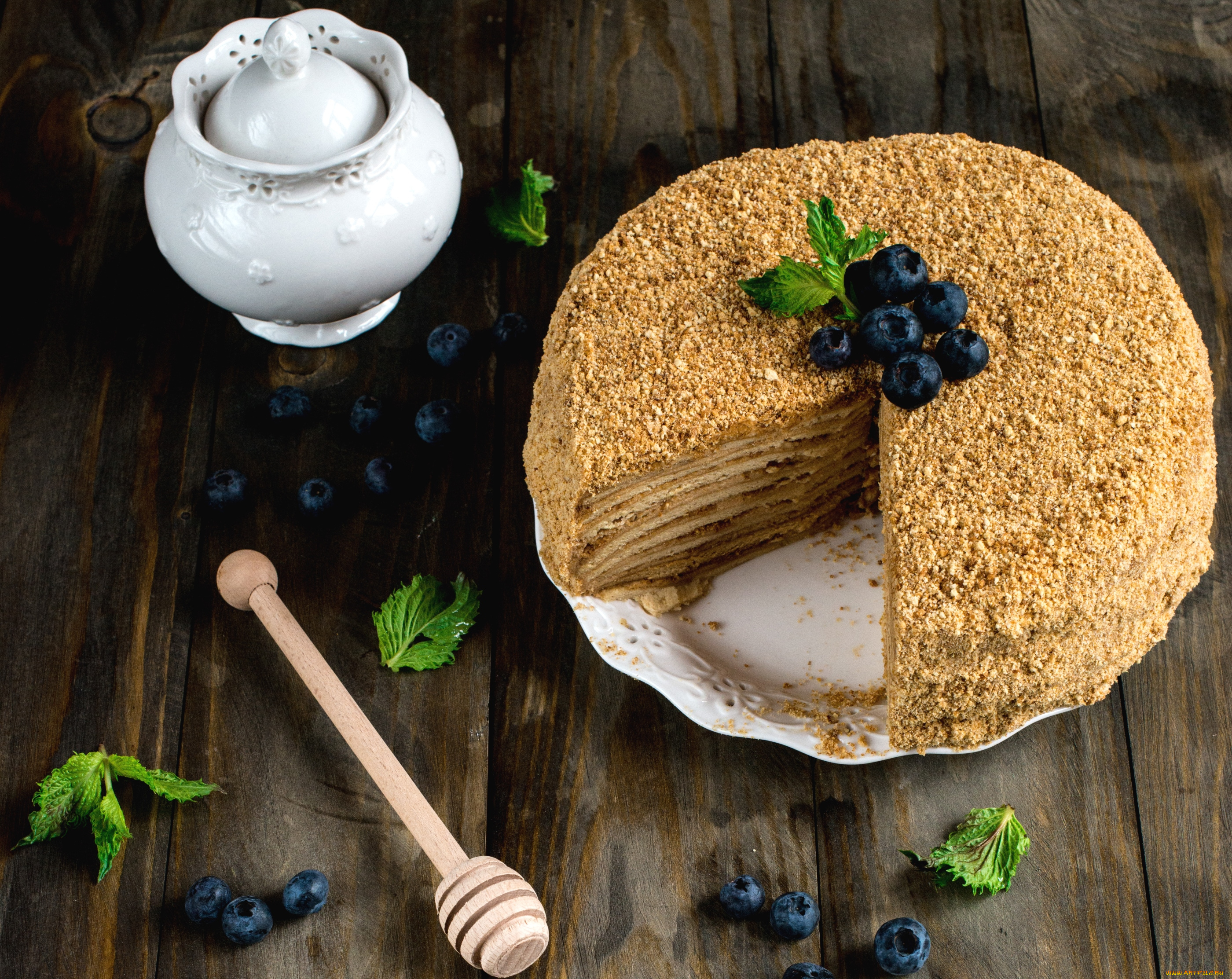 еда, торты, медовик, голубика