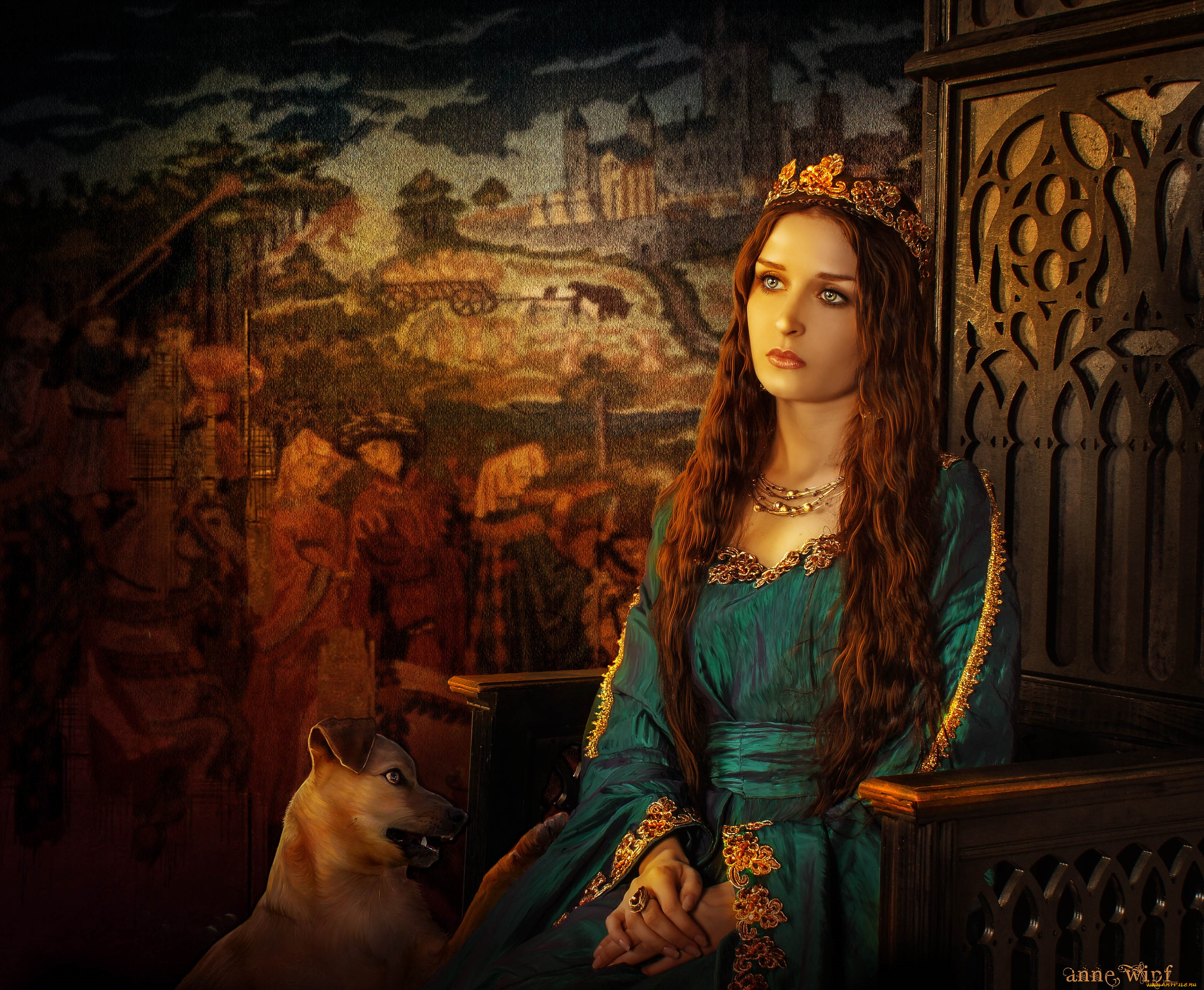 3д, графика, люди, , people, девушка, взгляд, собака