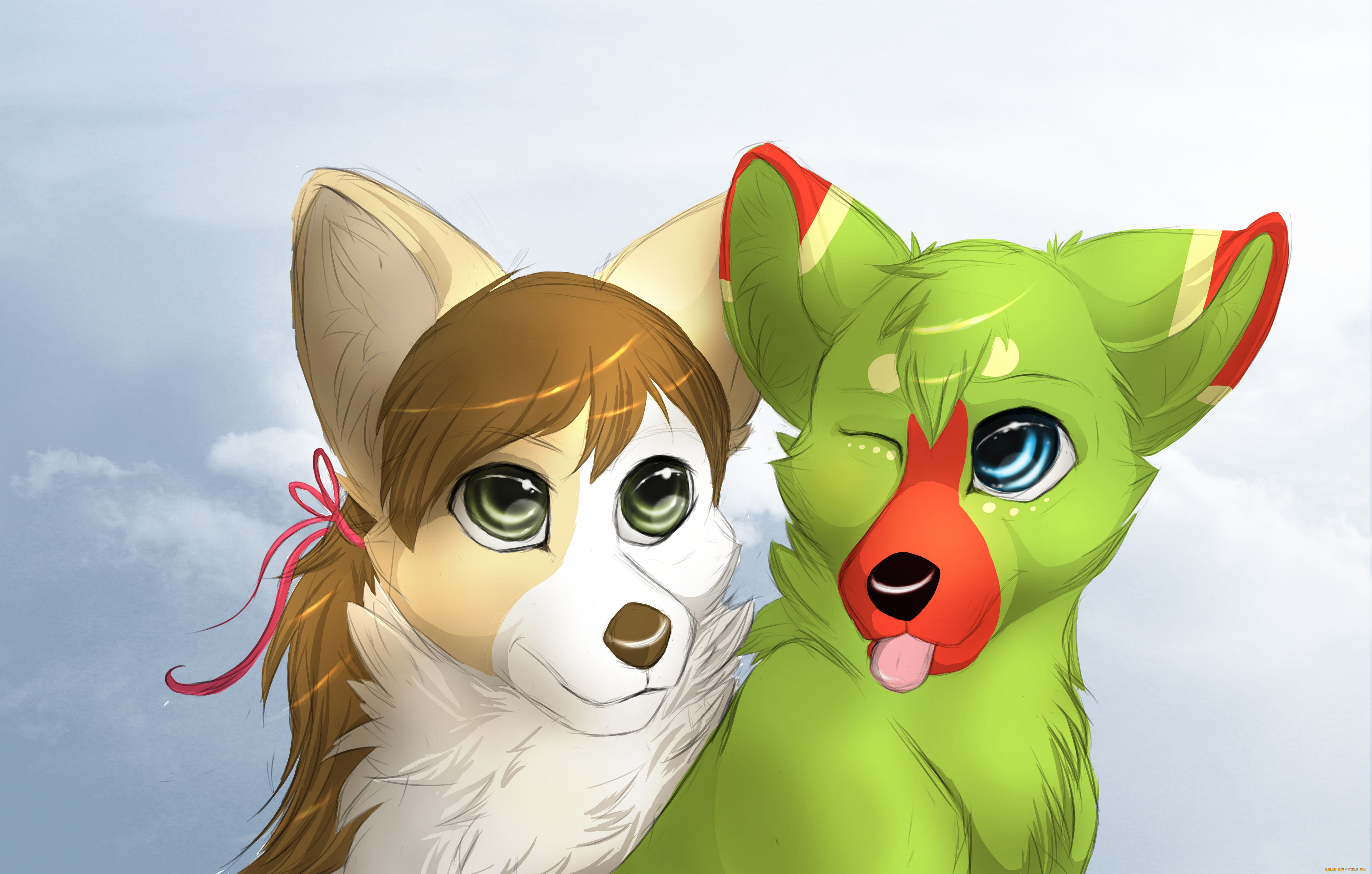 рисованные, животные, , собаки, арт, двое