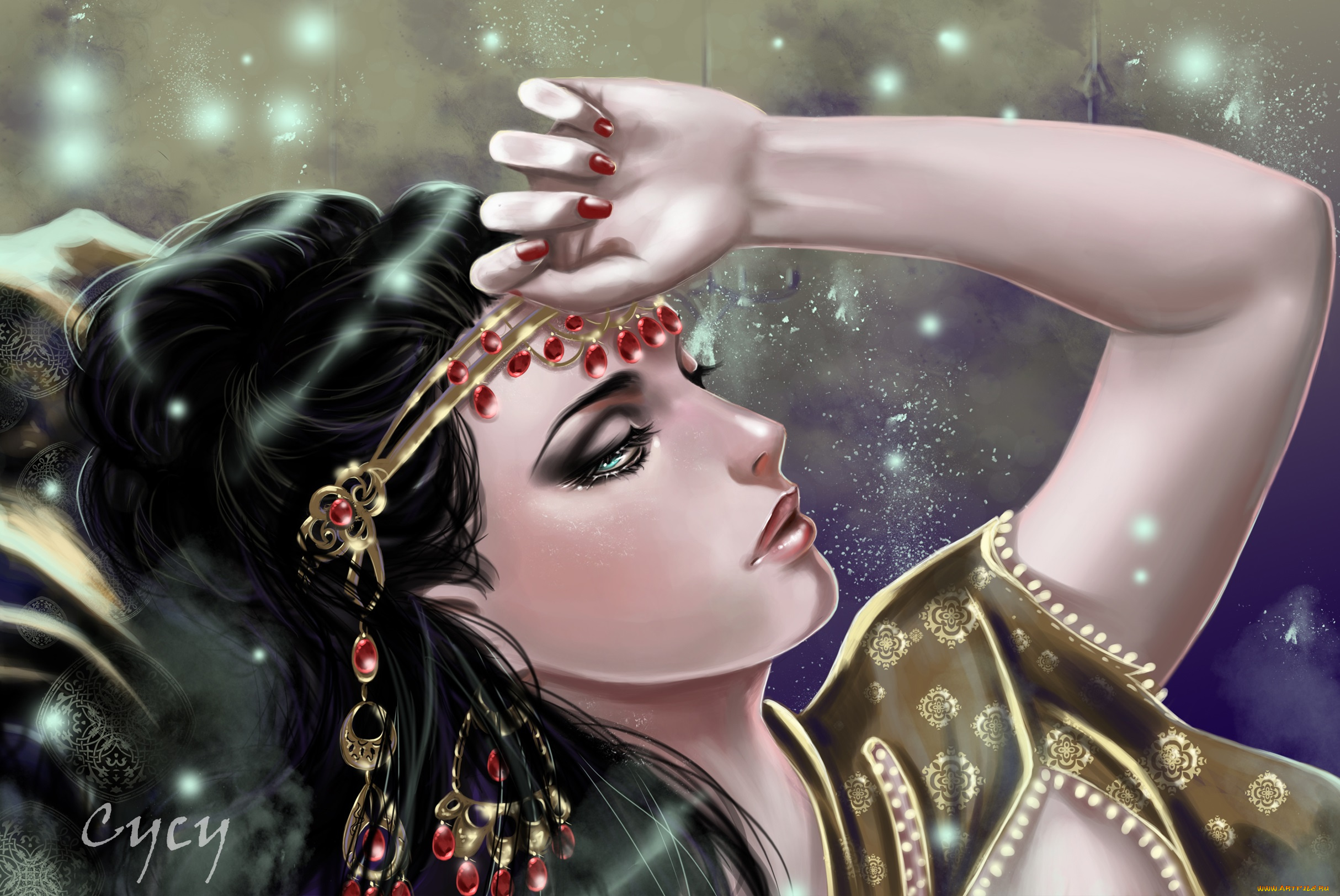 фэнтези, девушки, украшения, взгляд, рука, девушка, арт, laufey