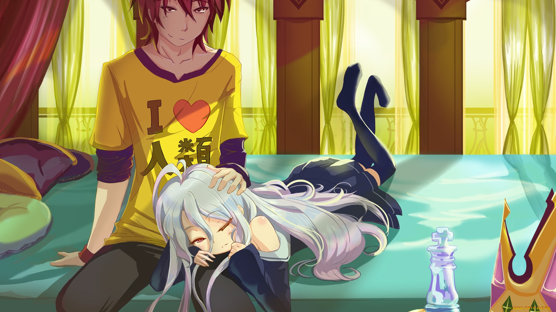 аниме, no, game, no, life, двое