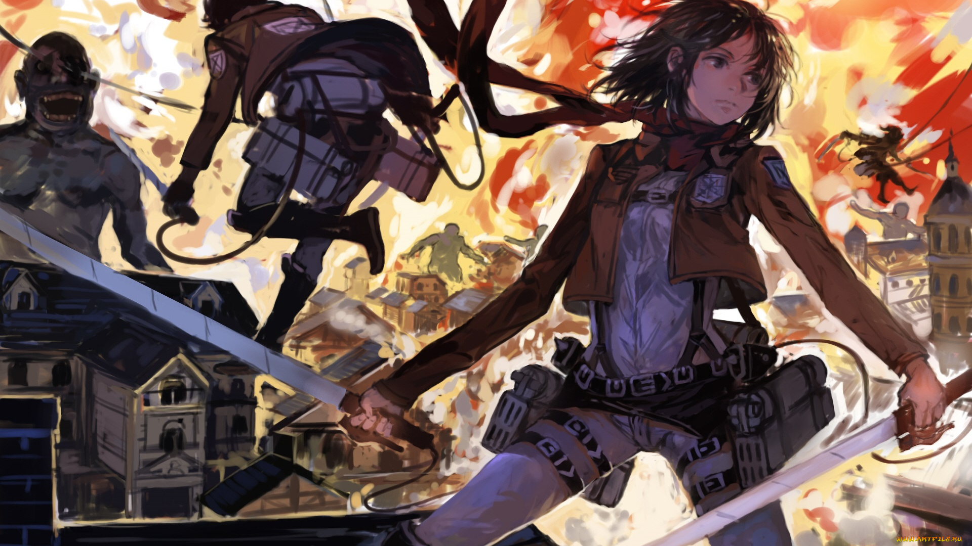 аниме, shingeki, no, kyojin, атака, титанов