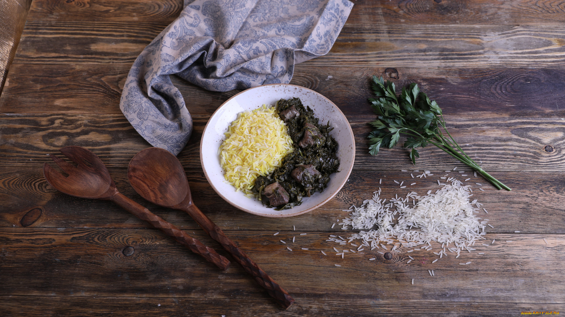 еда, вторые, блюда, мясо, рис, зелень, второе, блюдо