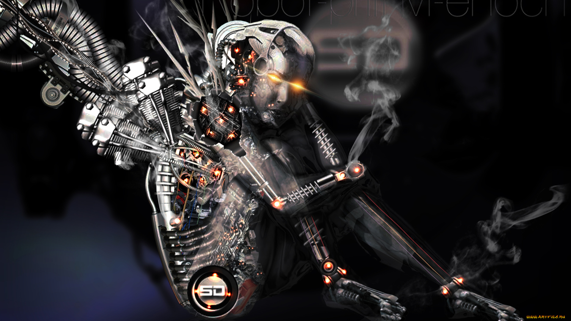 фэнтези, роботы, , киборги, , механизмы, взгляд, фон, девушка