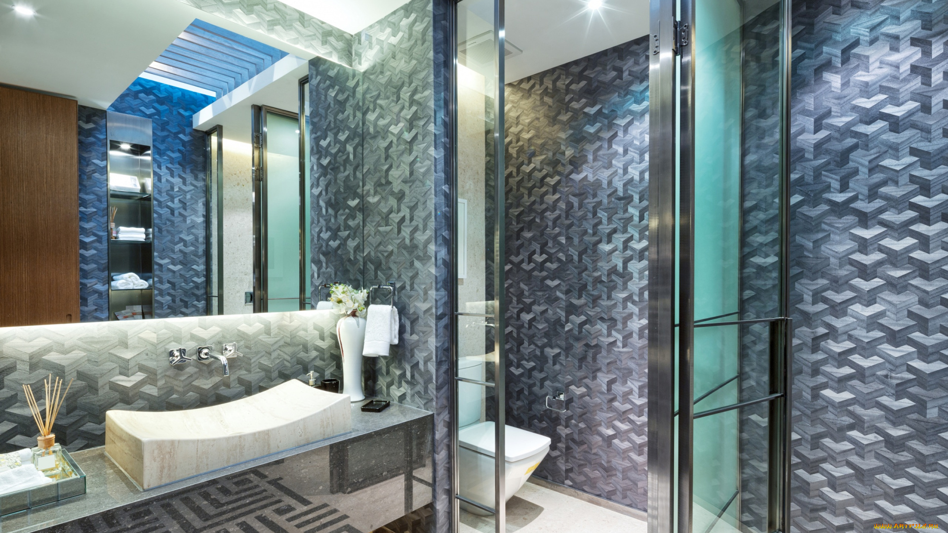 интерьер, ванная, и, туалетная, комнаты, дизайн, стиль, ванная