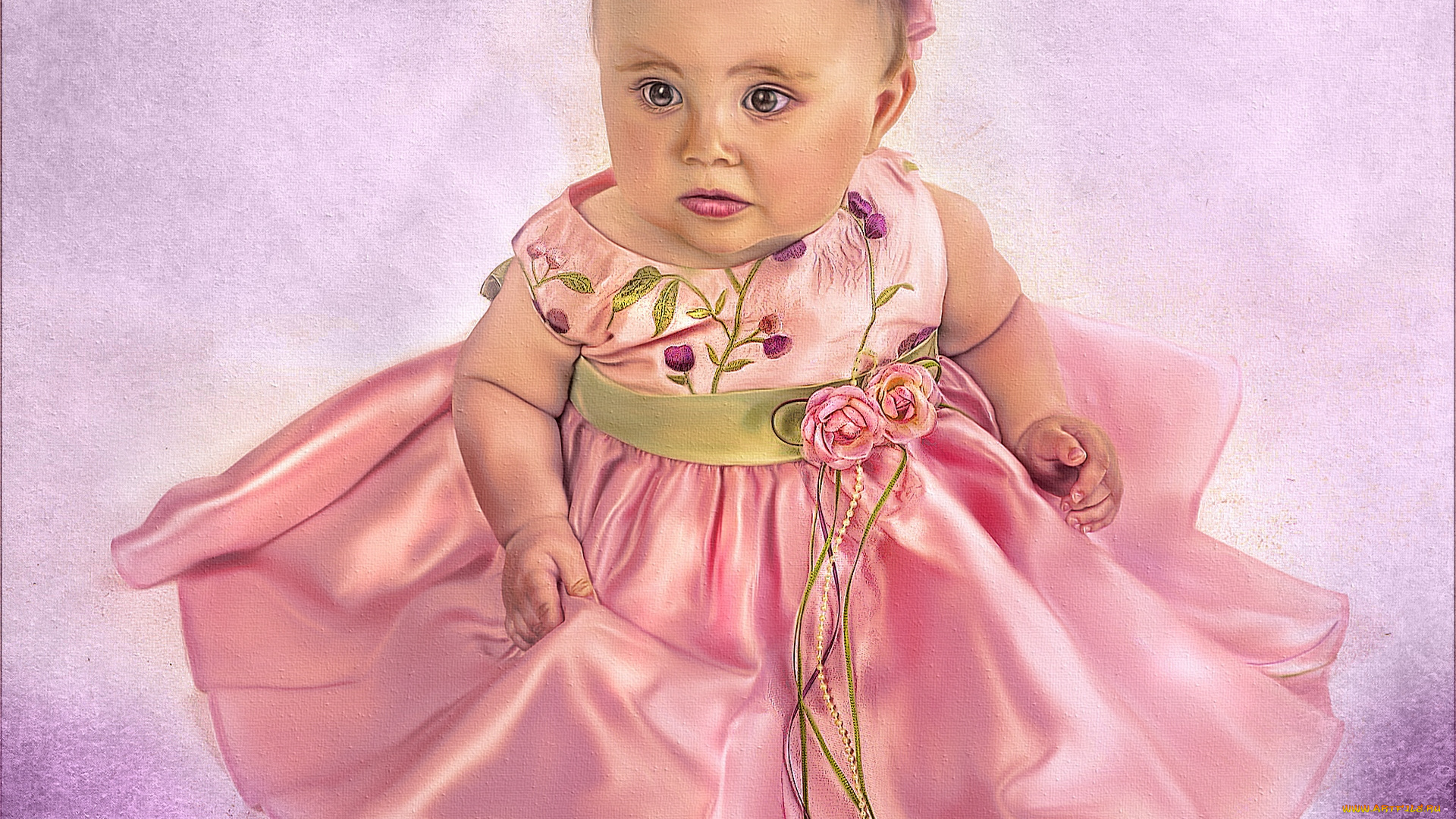 рисованное, дети, девочка, венок, нарядное, платье