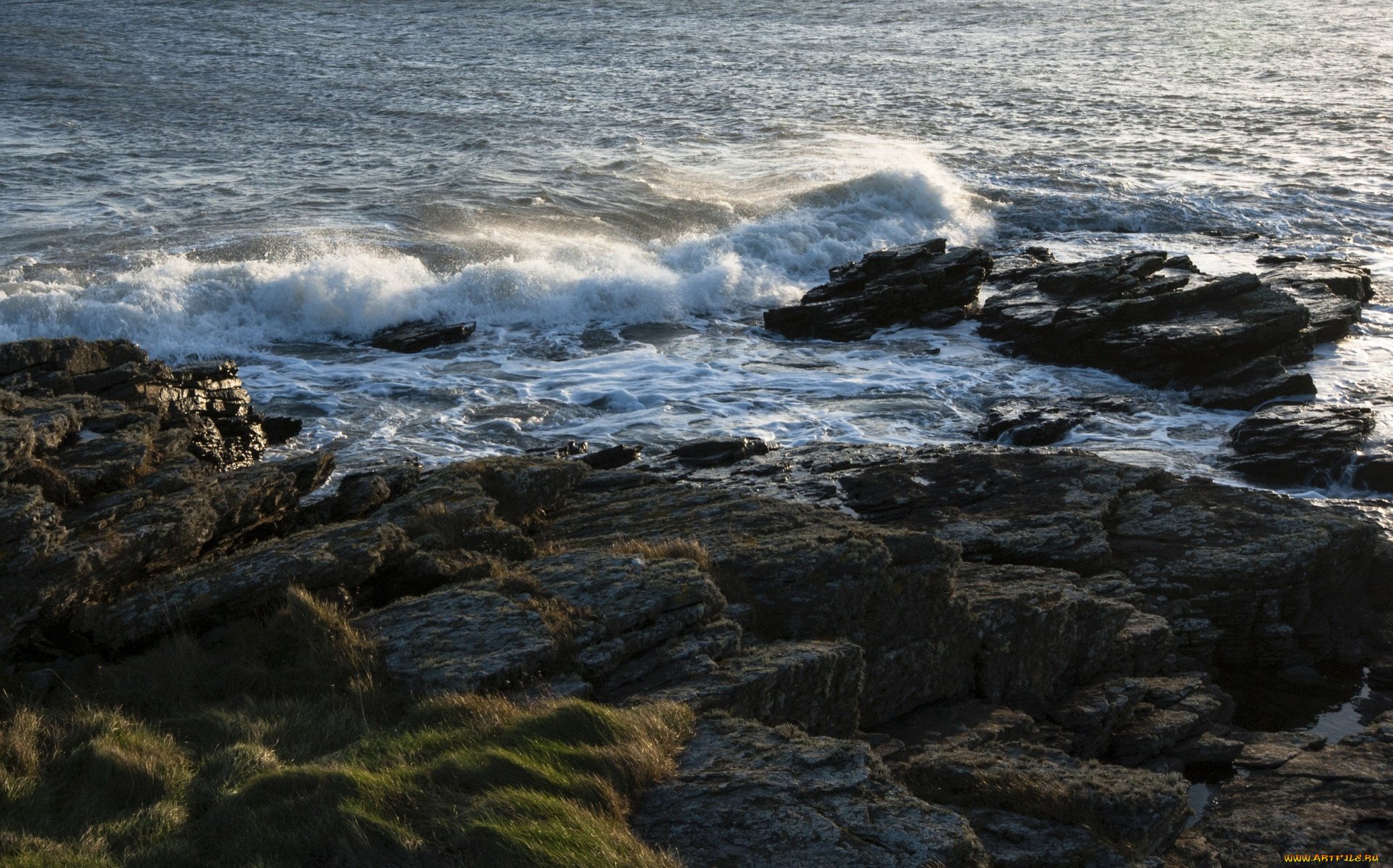 природа, побережье, камни, водоем
