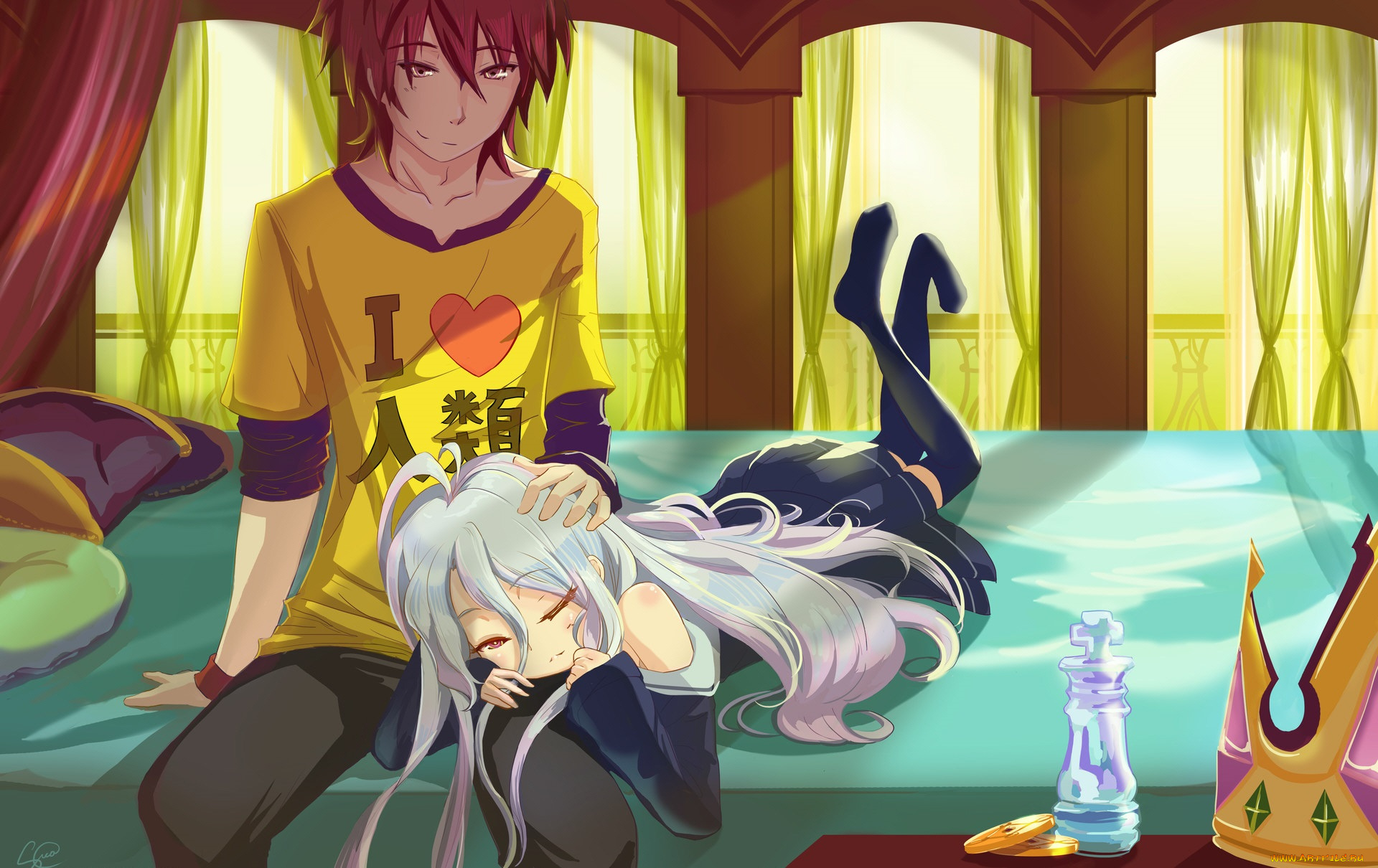 аниме, no, game, no, life, двое