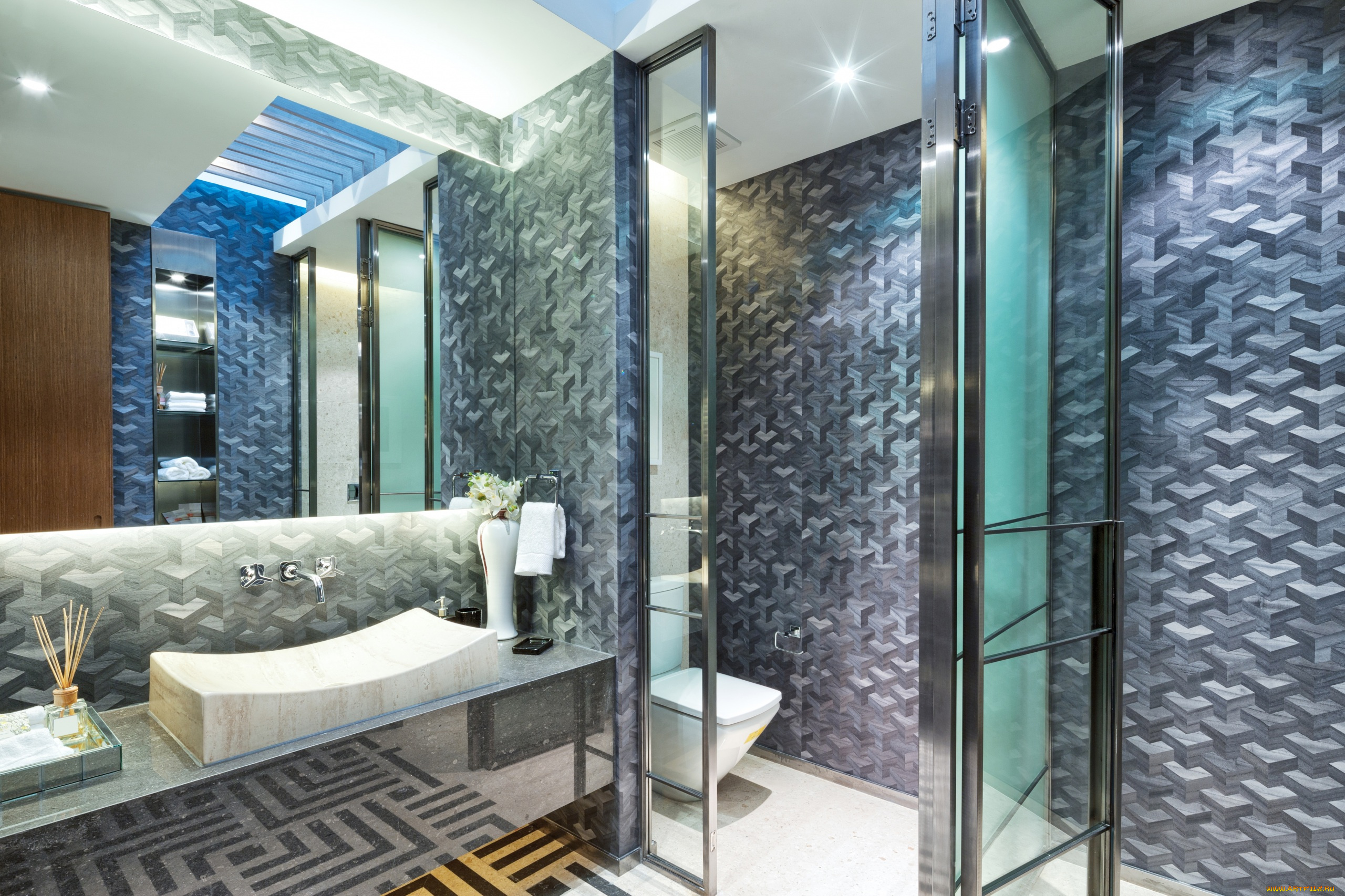 интерьер, ванная, и, туалетная, комнаты, дизайн, стиль, ванная