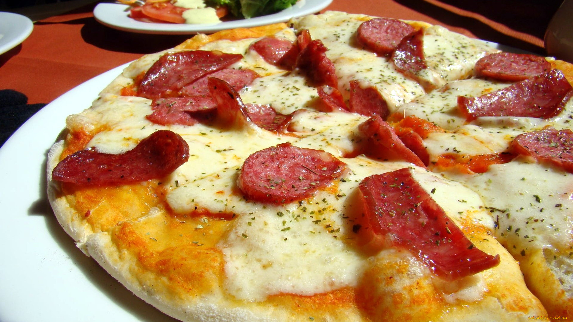 еда, пицца, сыр, колбаса