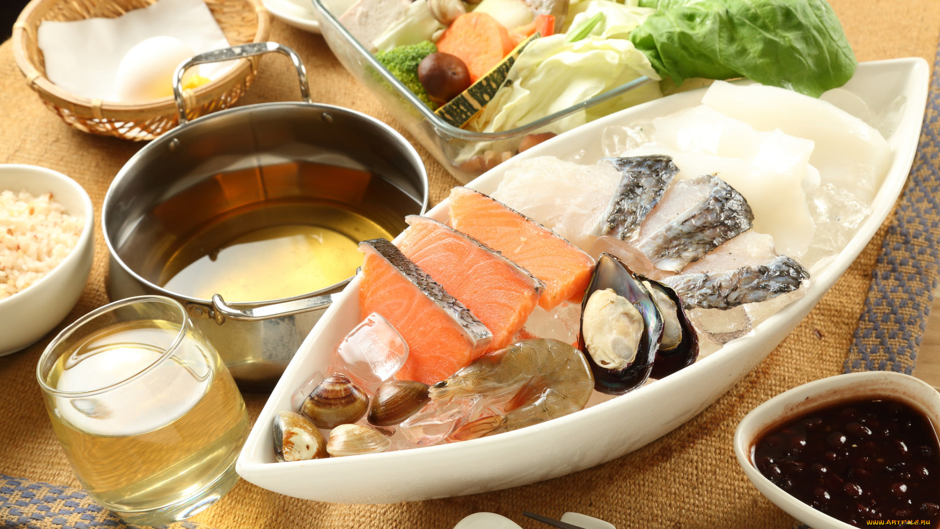 еда, рыбные, блюда, , с, морепродуктами, снедь