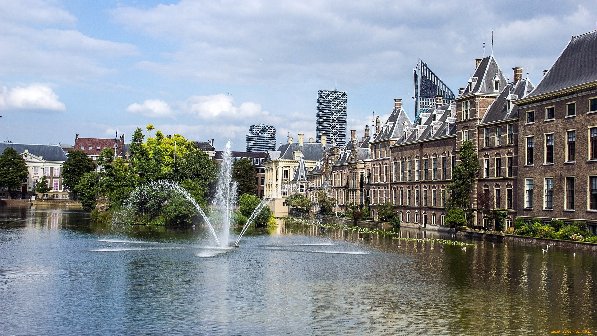 гаага, нидерланды, города, -, фонтаны
