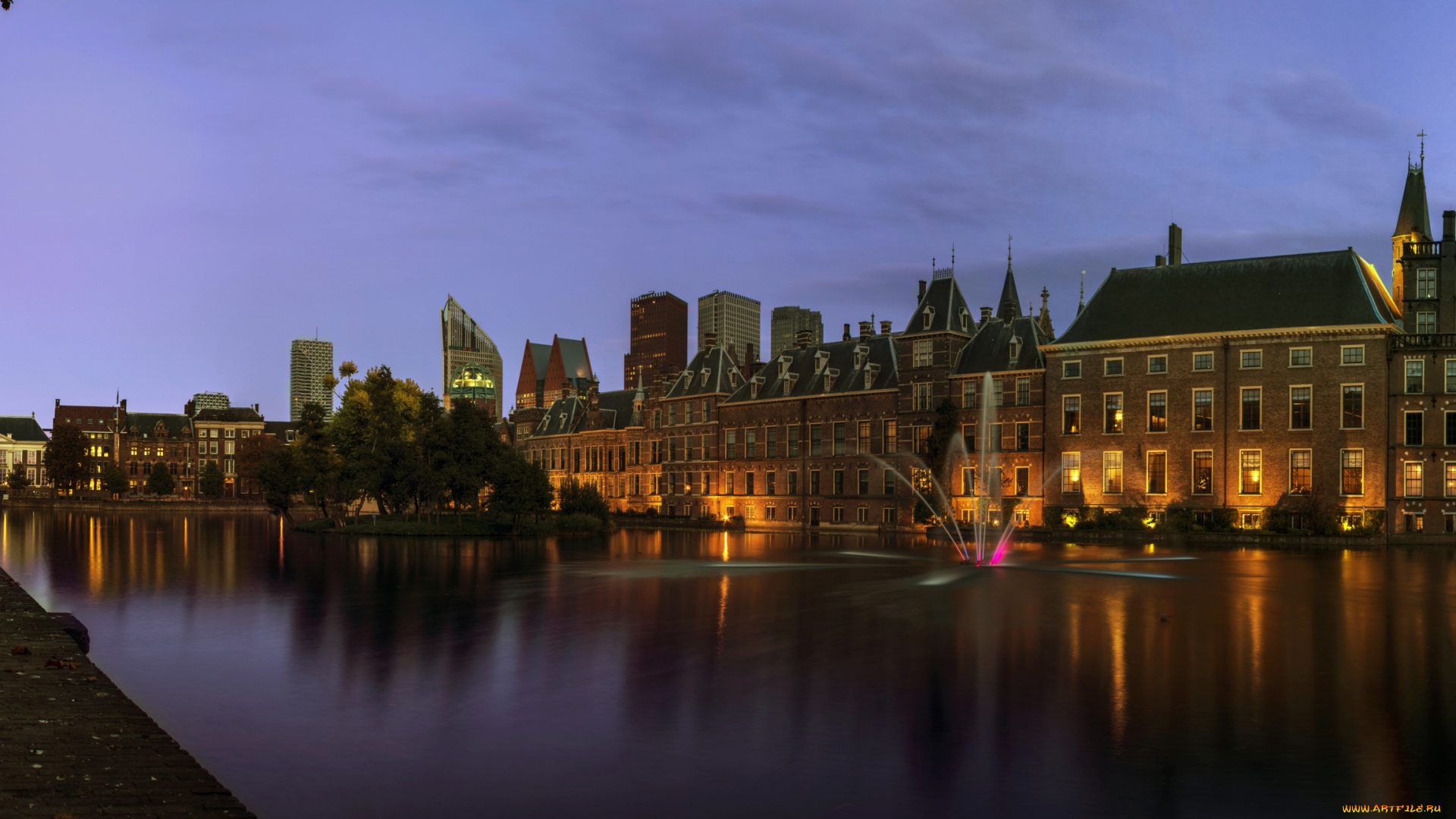 гаага, нидерланды, города, -, огни, ночного, города