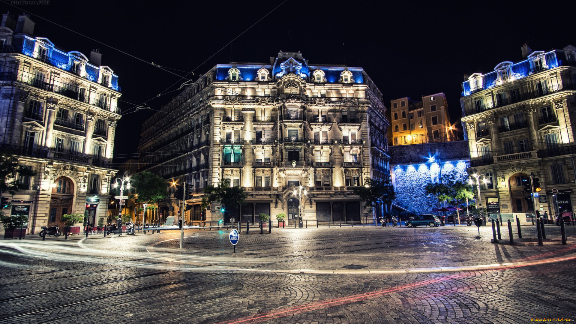 города, марсель, , франция, огни, вечер, площадь