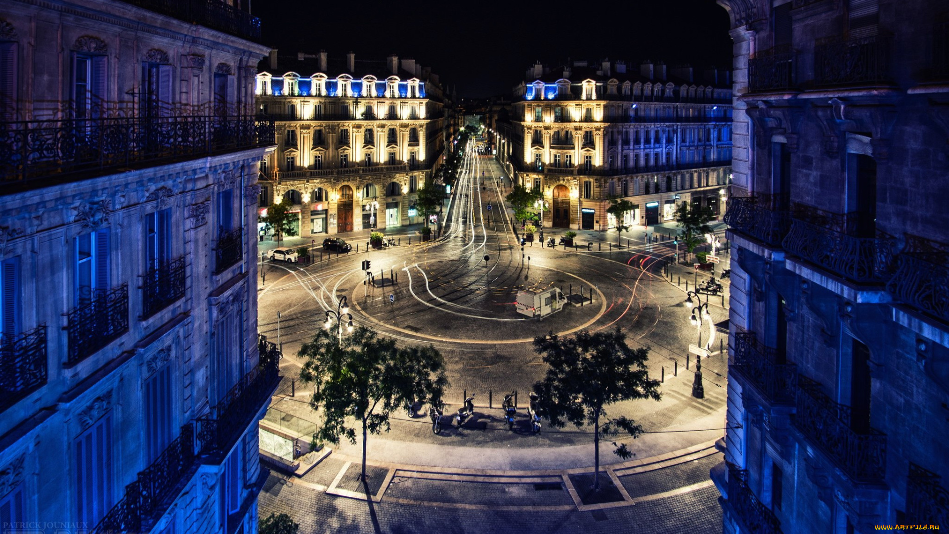 города, марсель, , франция, площадь, огни, вечер