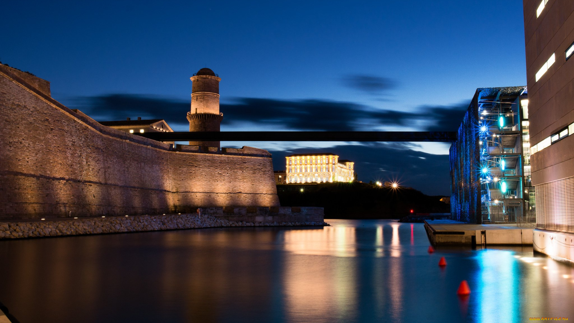 города, марсель, , франция, вечер, огни