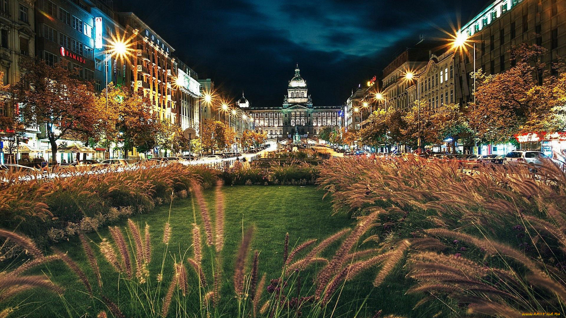 города, прага, , Чехия, вечер, огни