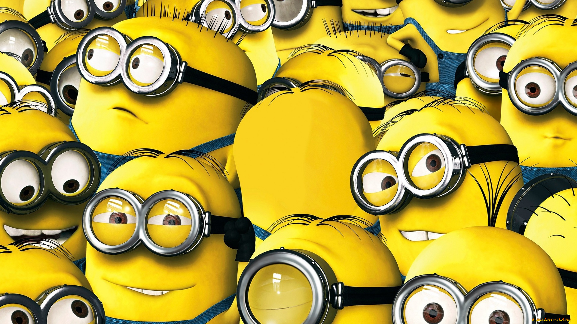 мультфильмы, minions, очки, желтые, миньоны, комбинезоны