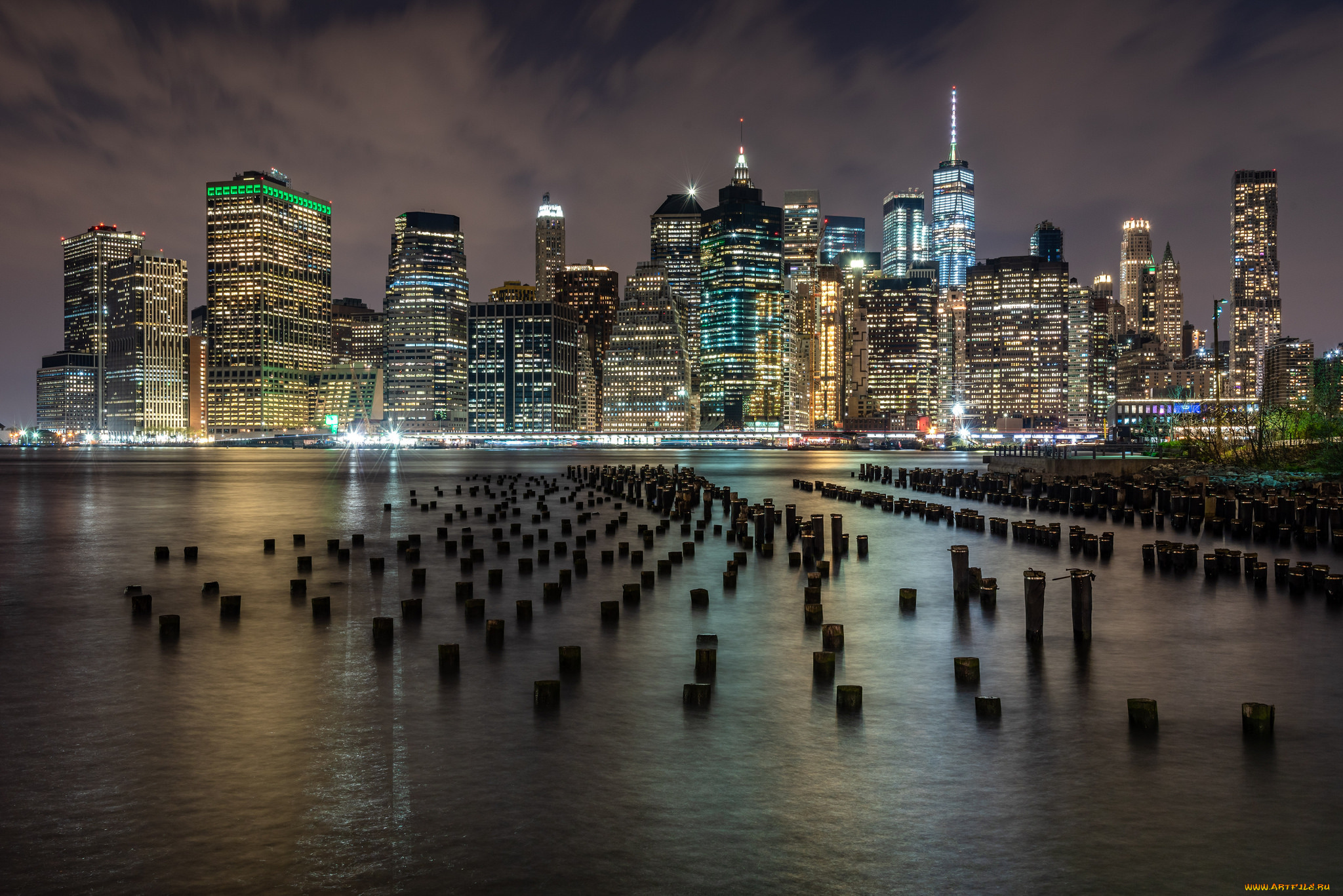 города, нью-йорк, , сша, огни, ночь
