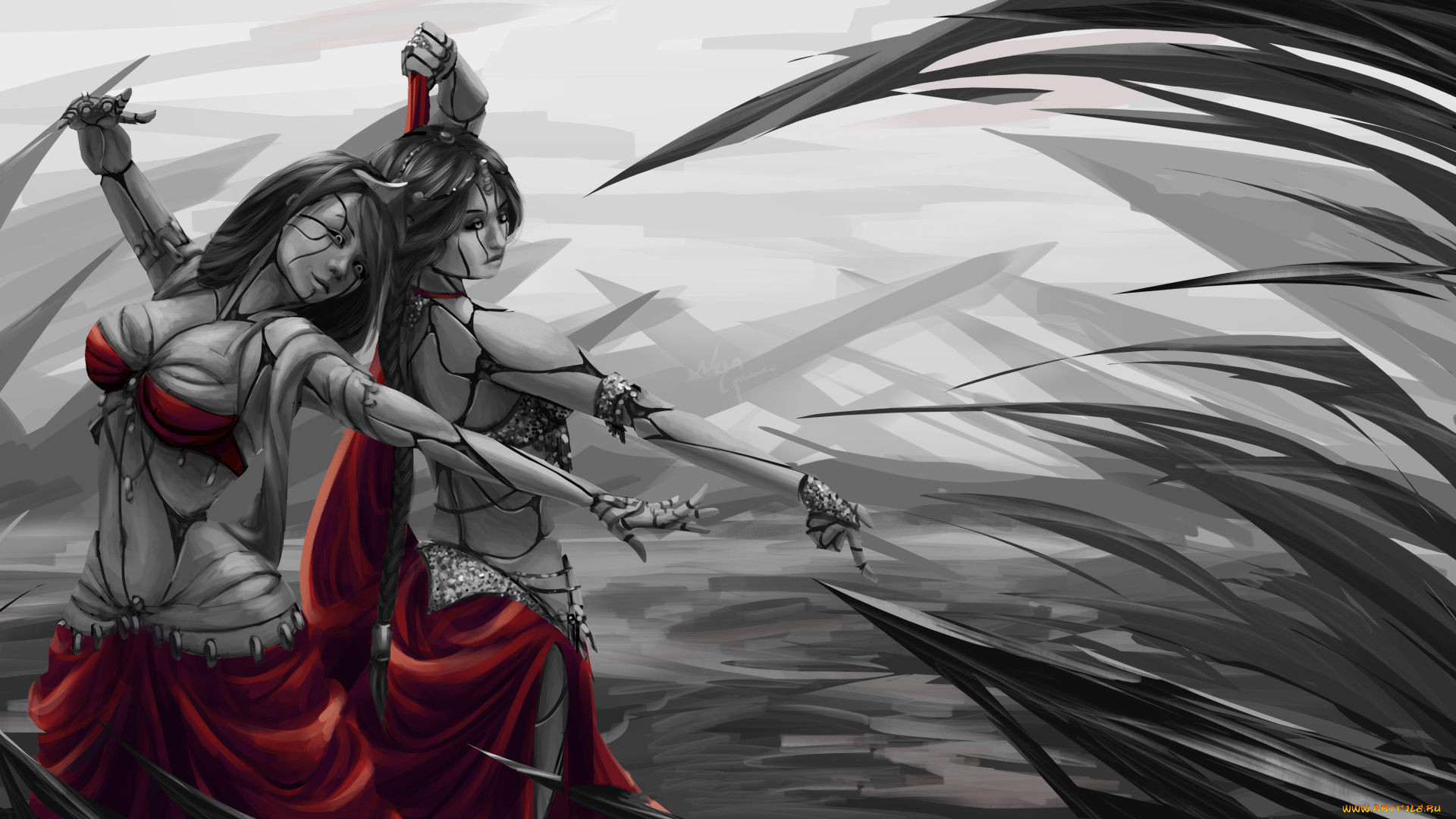 фэнтези, роботы, , киборги, , механизмы, фон, девушки