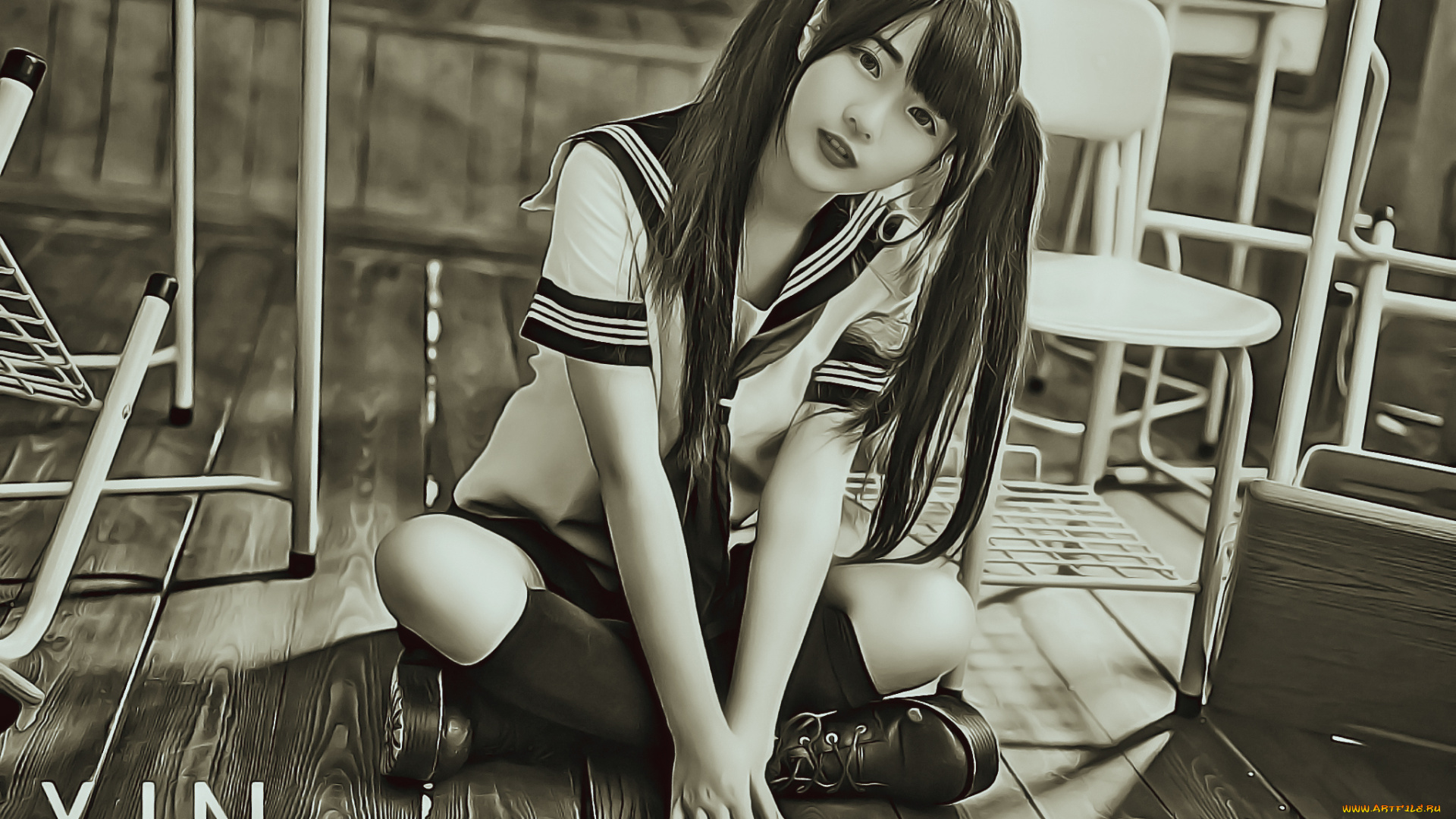 календари, компьютерный, дизайн, 2019, calendar, сидит, девушка, азиатка, униформа