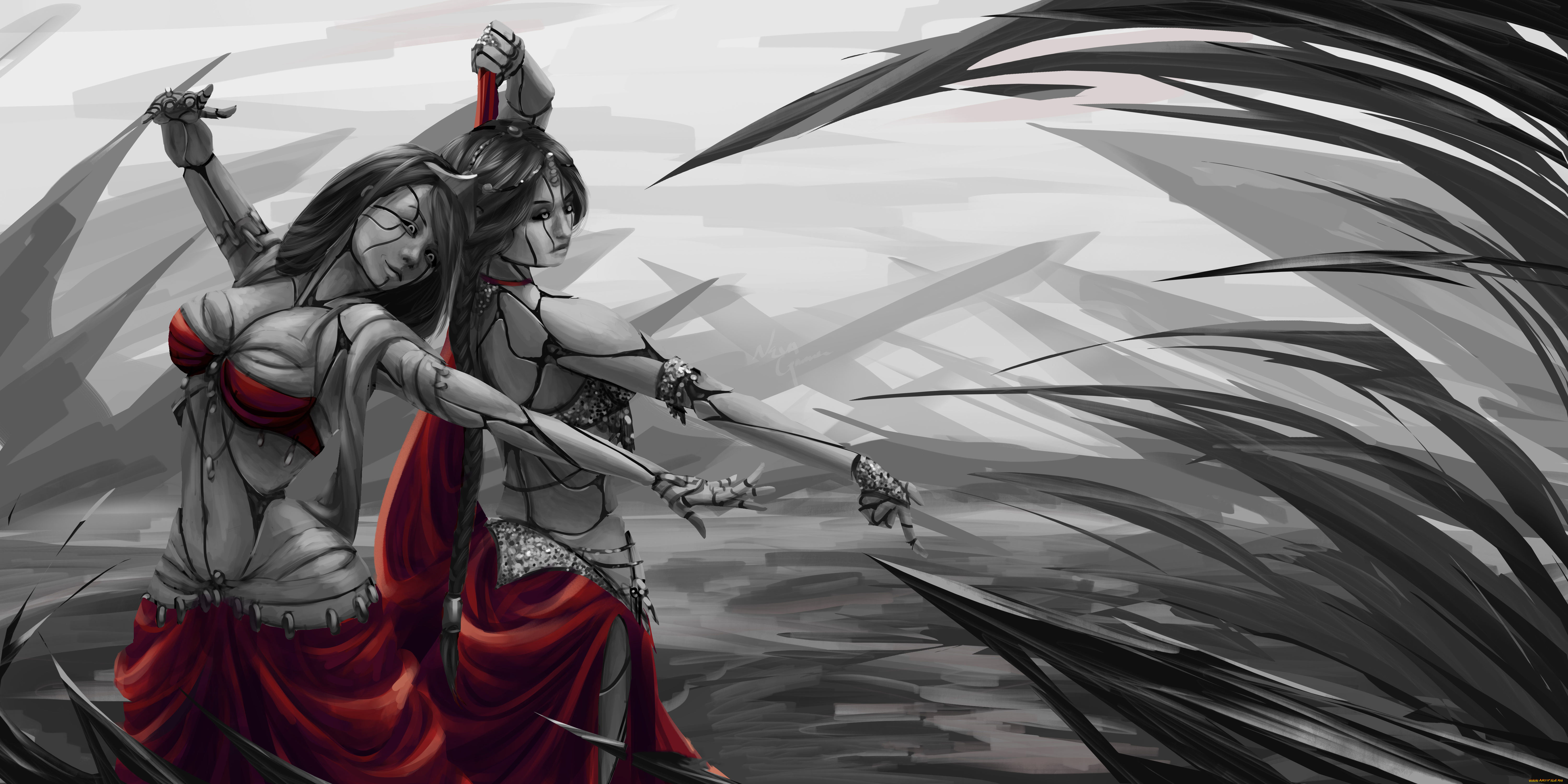 фэнтези, роботы, , киборги, , механизмы, фон, девушки