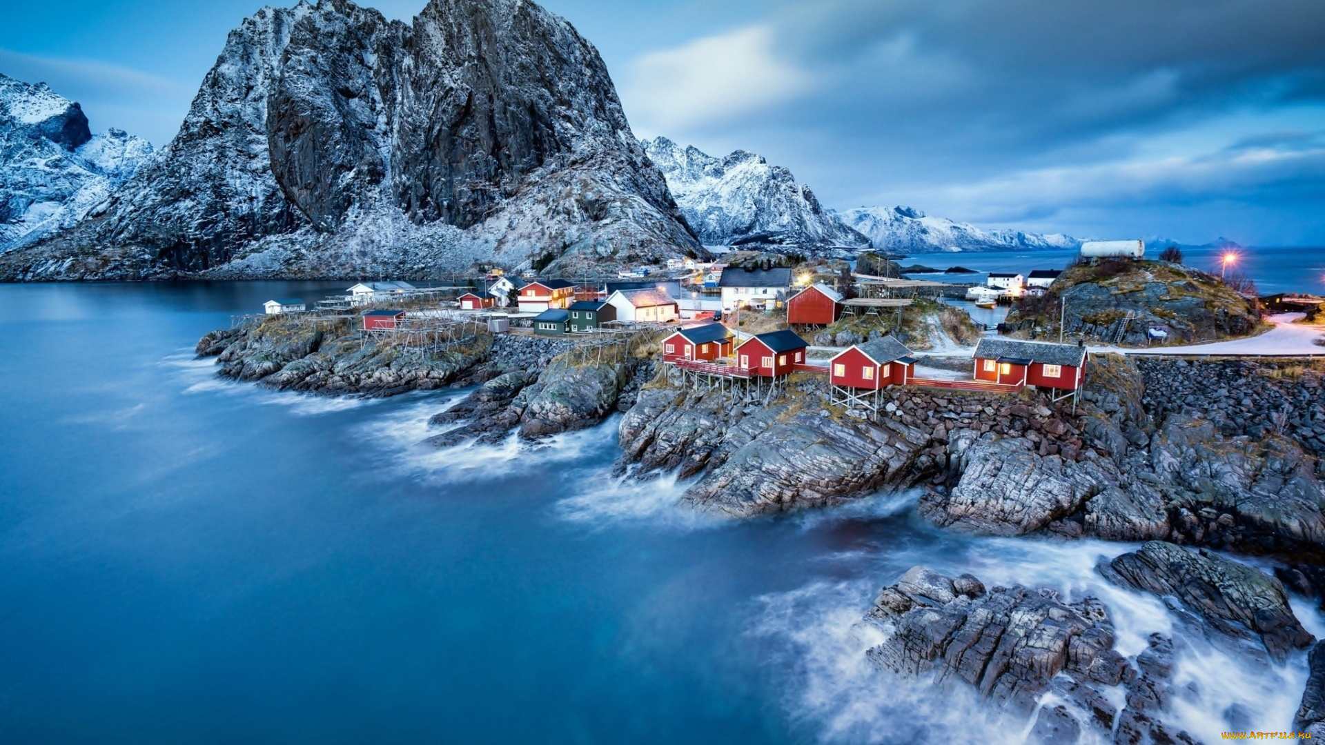 города, лофотенские, острова, , норвегия, горы, фьорд, дома