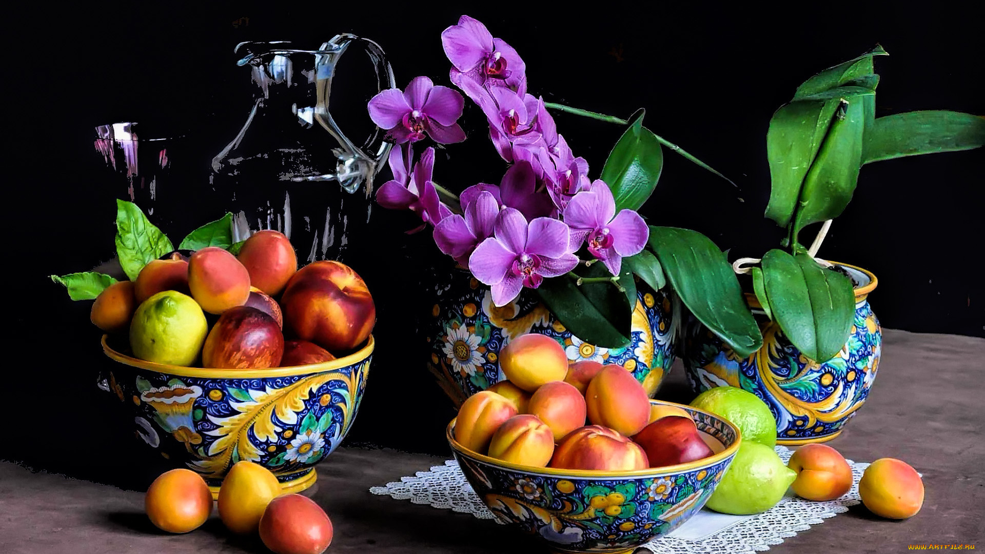 еда, фрукты, , ягоды, орхидеи, нектарины, абрикосы, лимоны