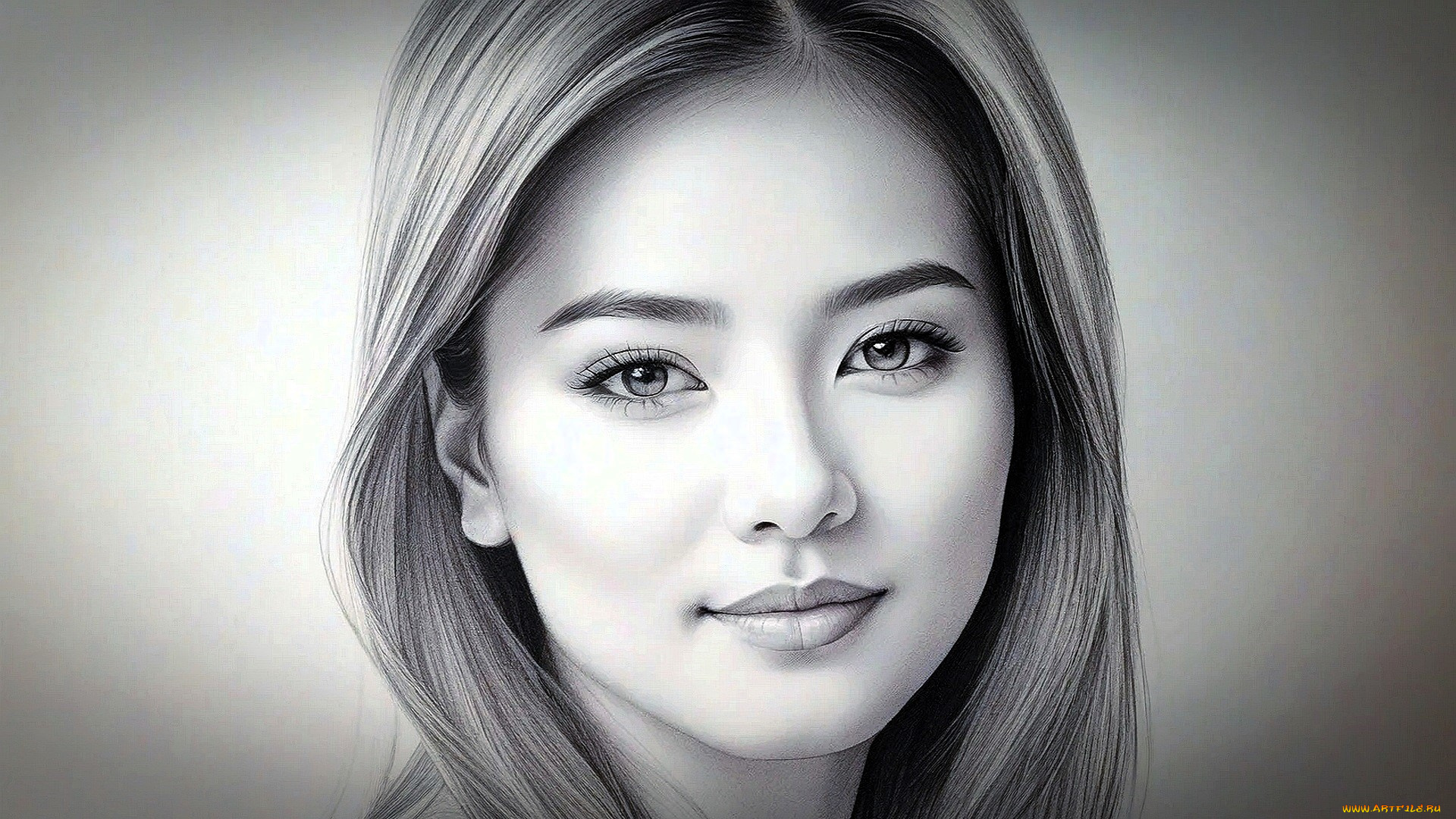 рисованное, люди, девушка, лицо, портрет, черно-белая