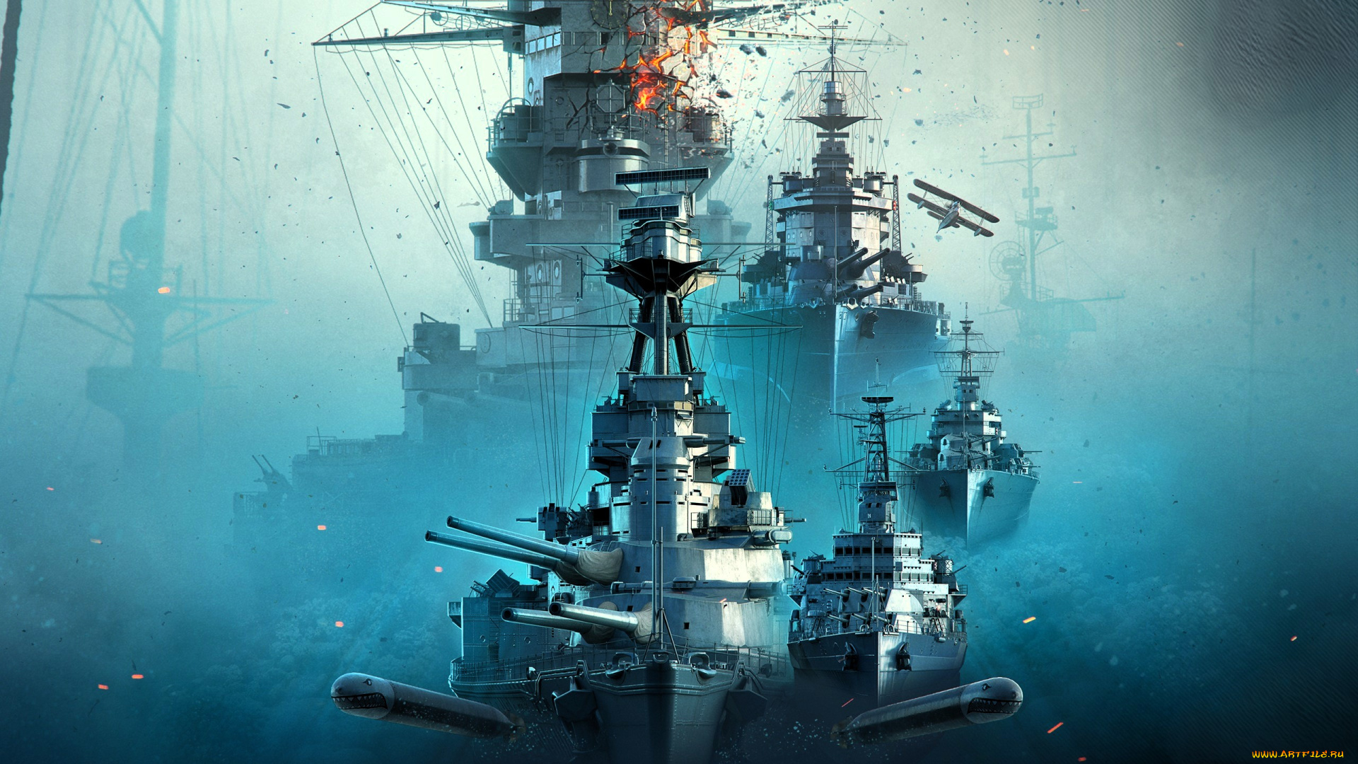 видео, игры, world, of, warships, корабли, море, туман