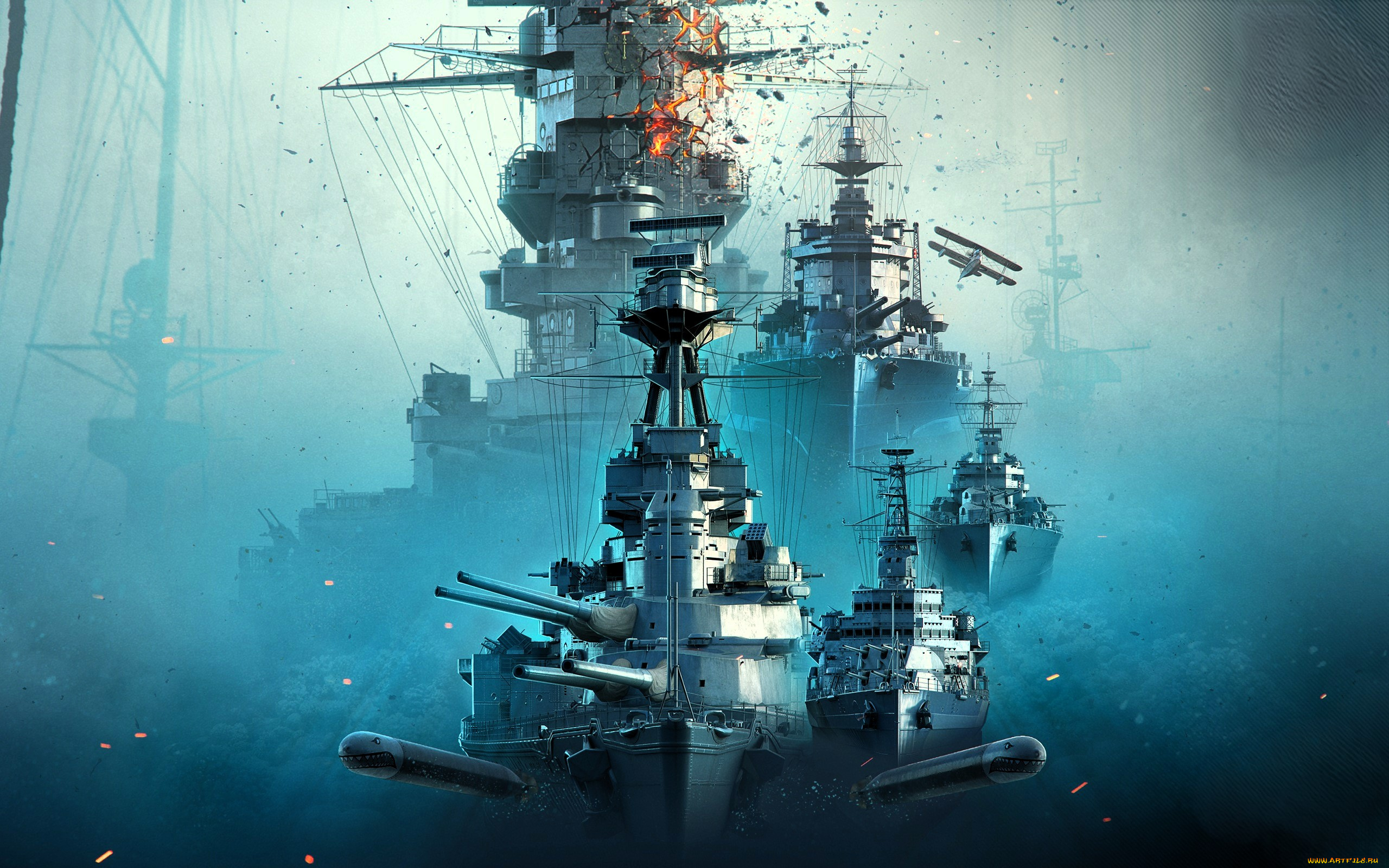 видео, игры, world, of, warships, корабли, море, туман