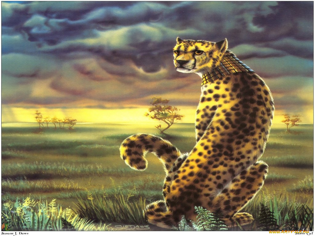 рисованные, животные, гепарды