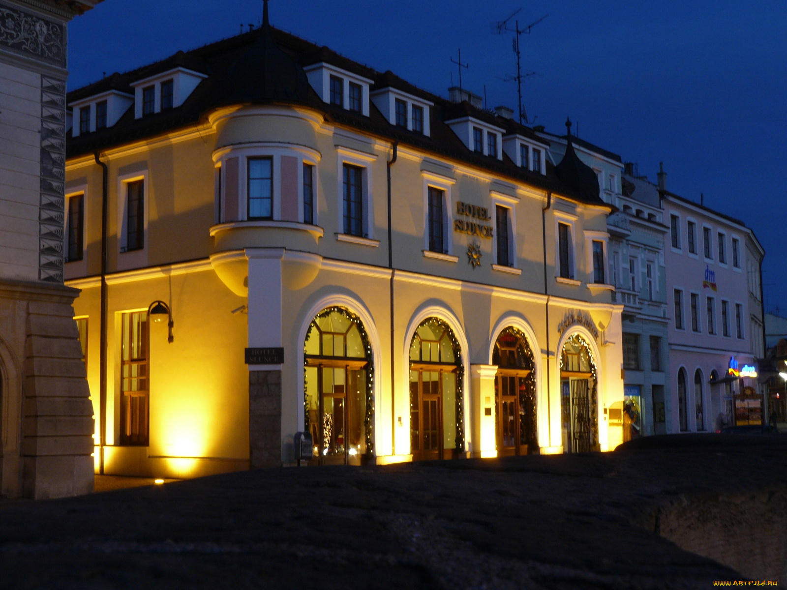 города, здания, дома, освещение, вечер, отель