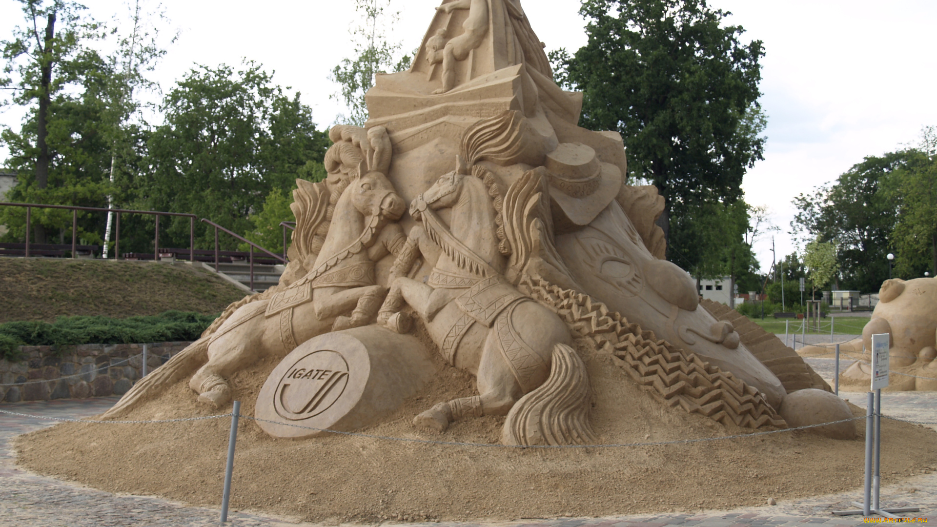 разное, фигуры, из, песка, льда, снега, песок