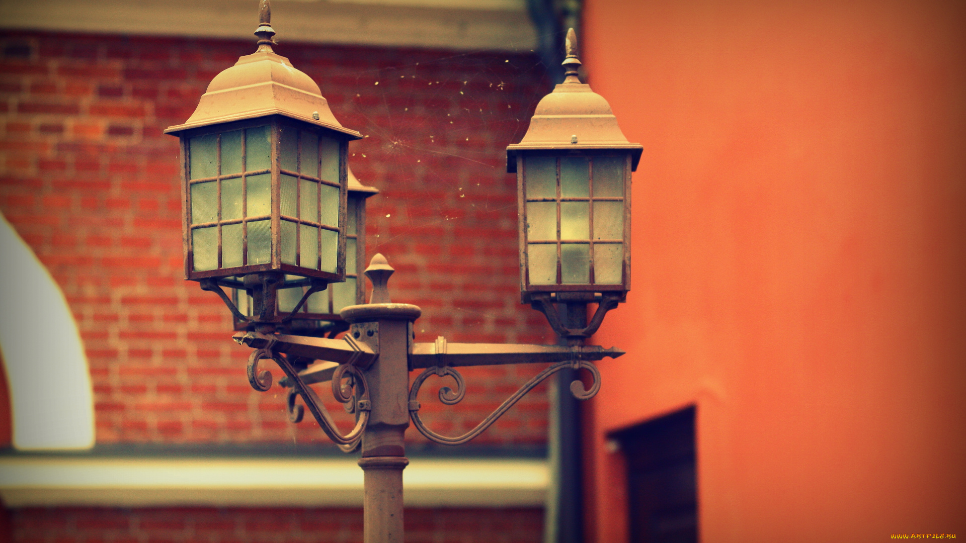 разное, осветительные, приборы, фонарь, стена, красный, паутина