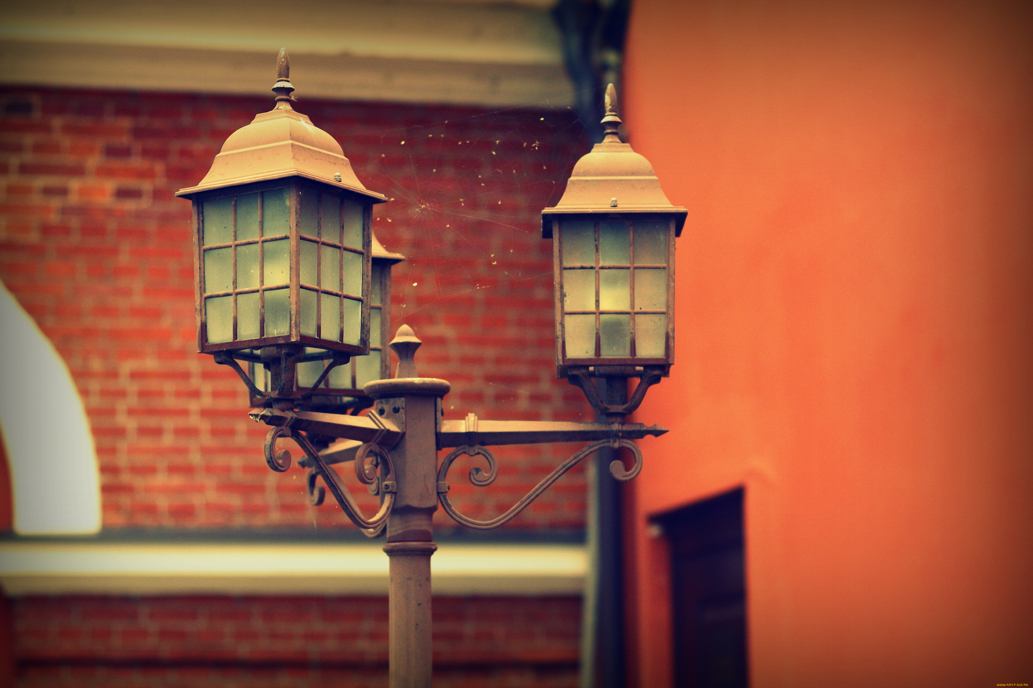 разное, осветительные, приборы, фонарь, стена, красный, паутина