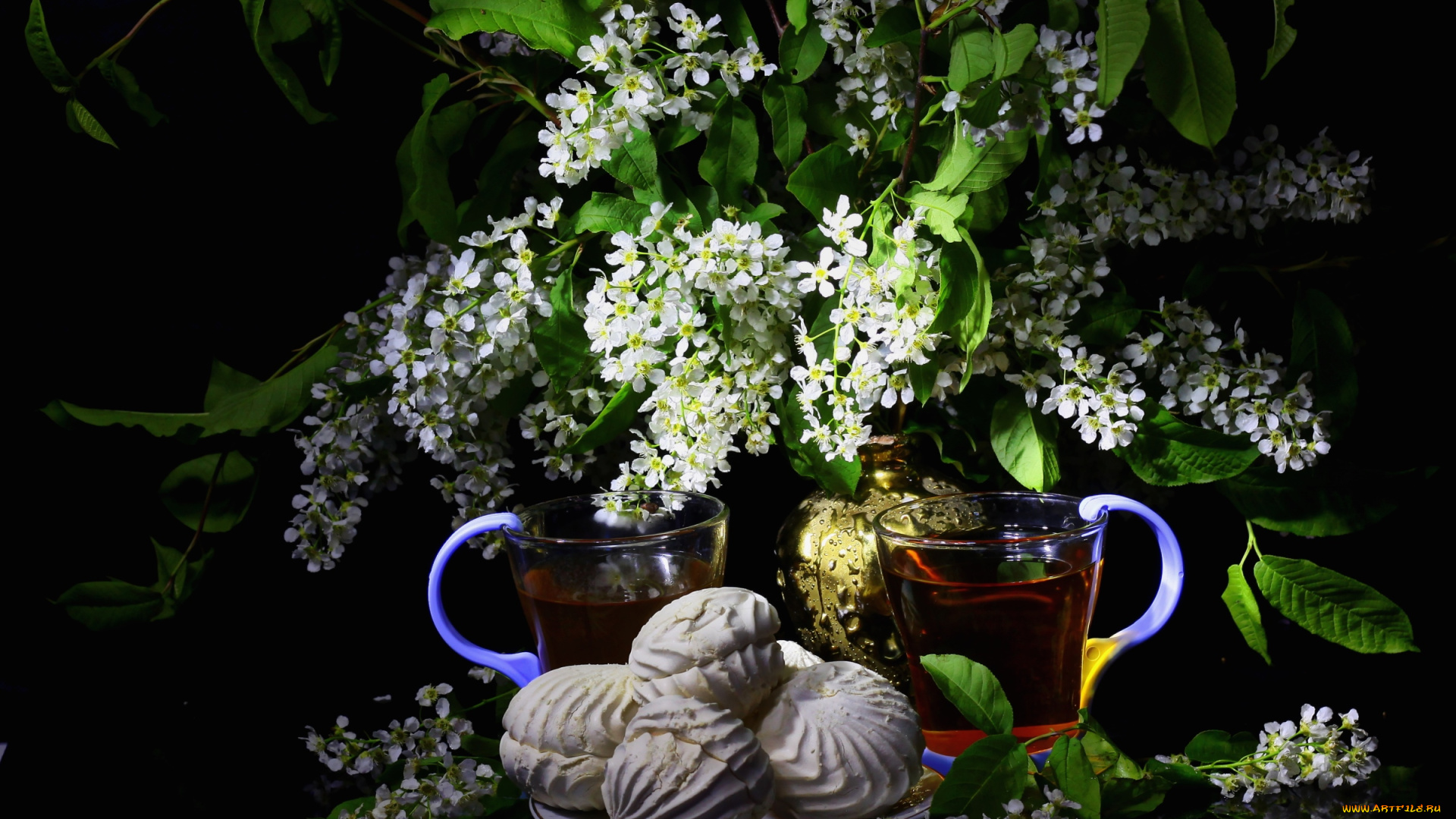 еда, натюрморт, зефир, чай, черемуха