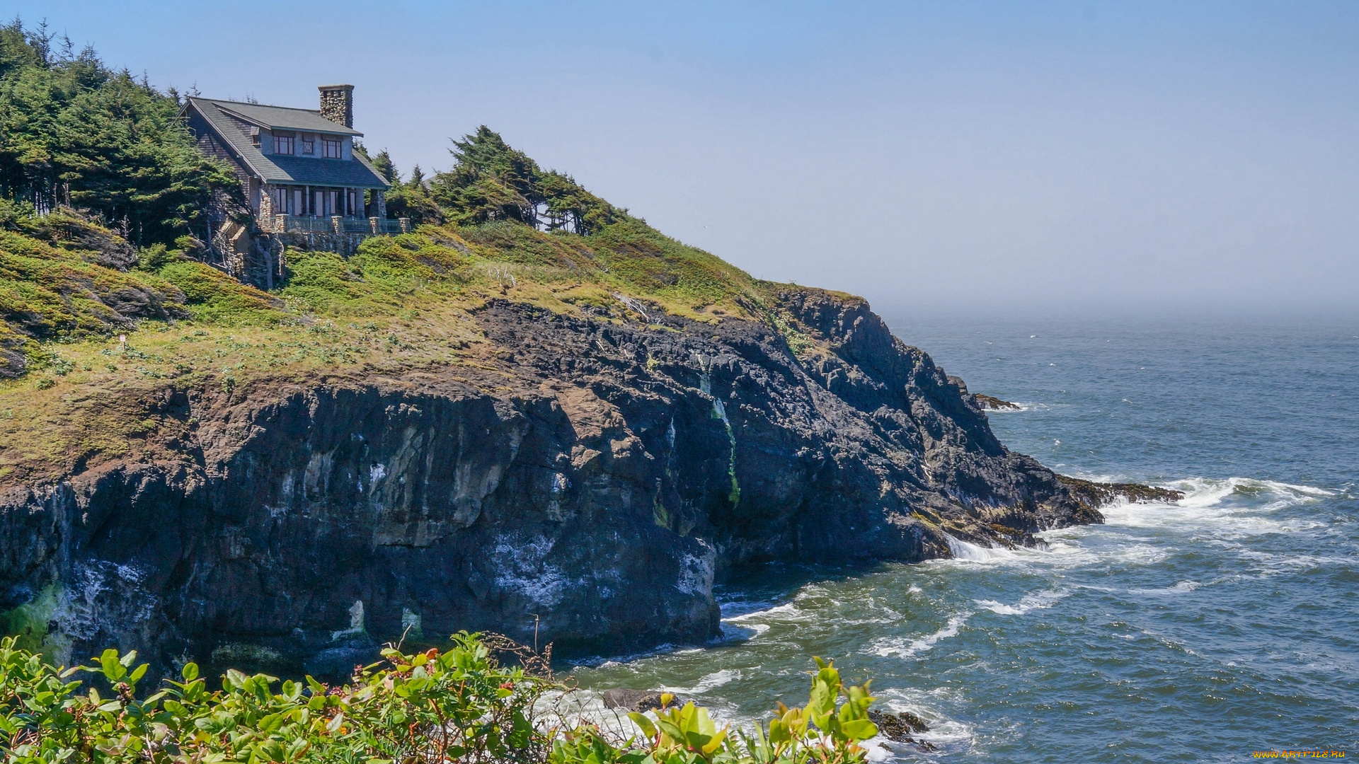 oregon, coast, природа, побережье, скалы, дом, тихий, океан, орегон, pacific, ocean