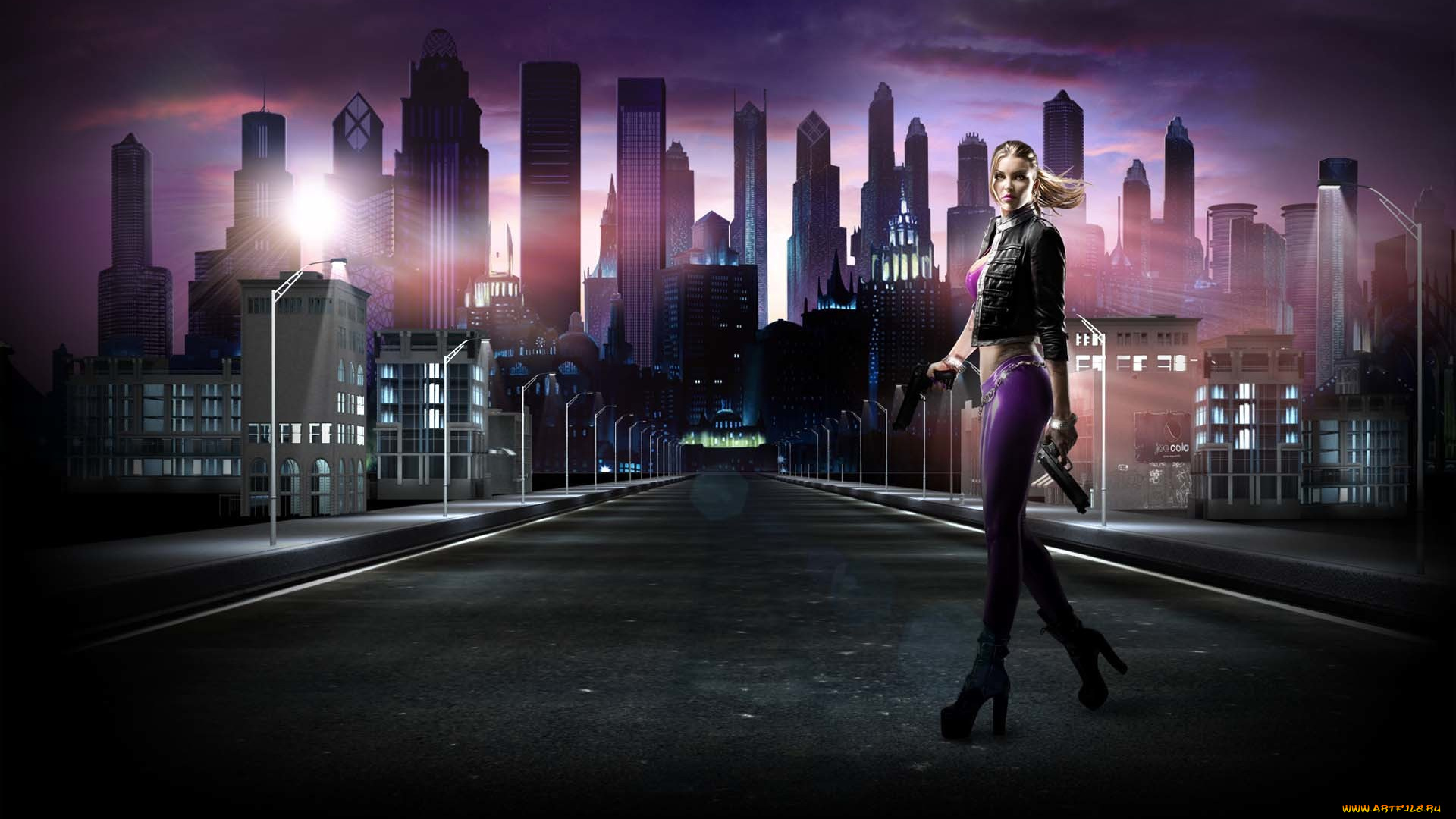 видео, игры, saints, row, the, third, оружие, девушка, ночь, город