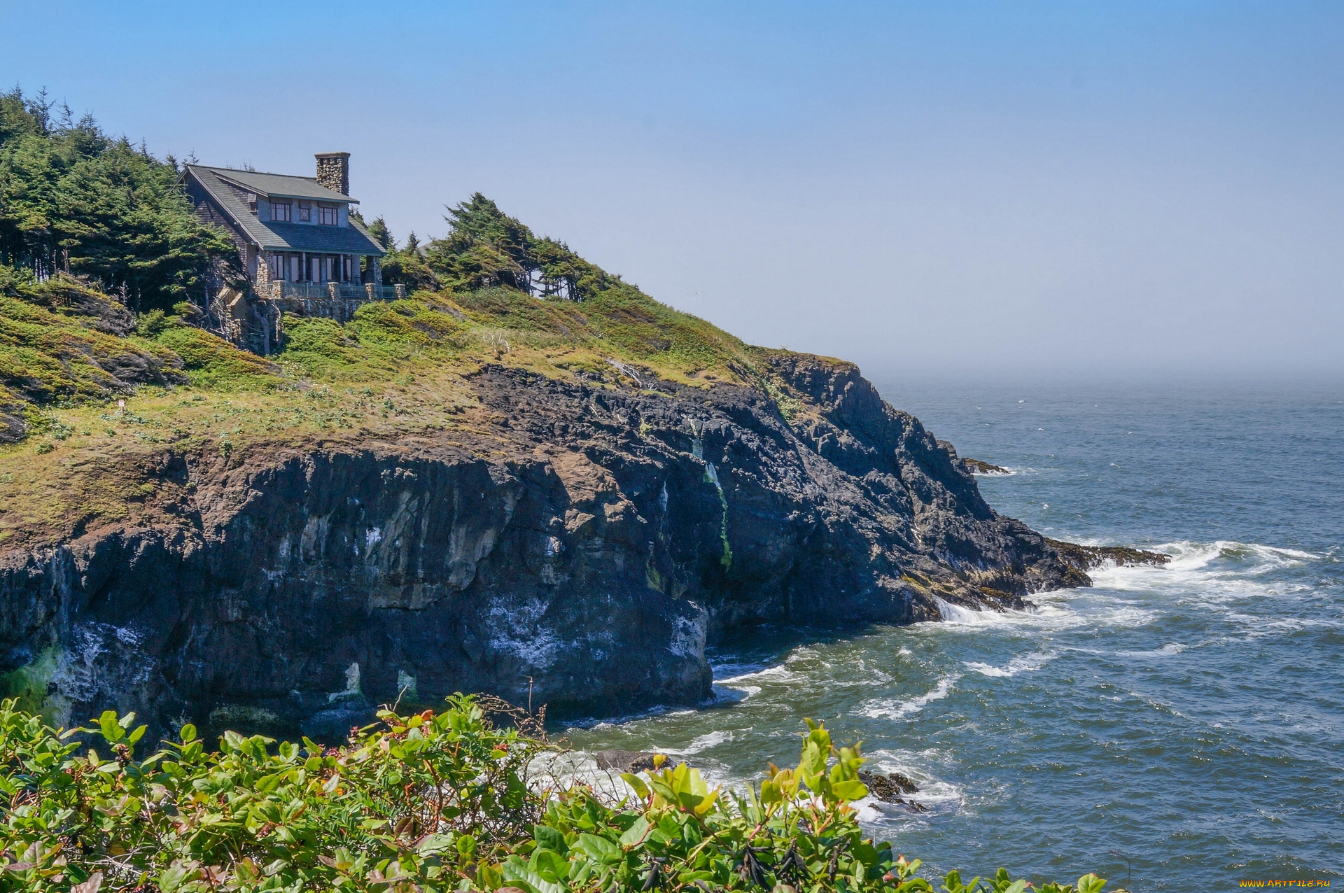 oregon, coast, природа, побережье, скалы, дом, тихий, океан, орегон, pacific, ocean